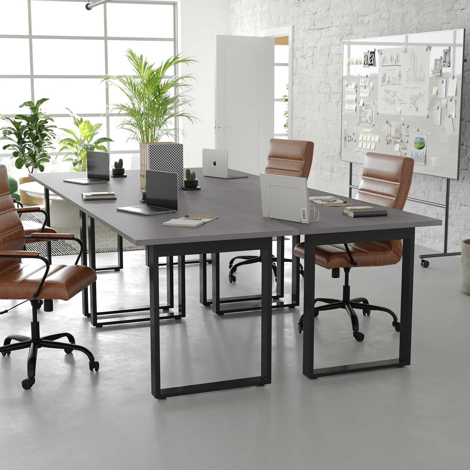 image:imageFlash Furniture Redmond Conference Table with UFrame Base Commercial Water and Scratch Resistant Laminate Finish PVC Edge Heavy Duty Steel Frame 60x30 Gray OakGray Oak