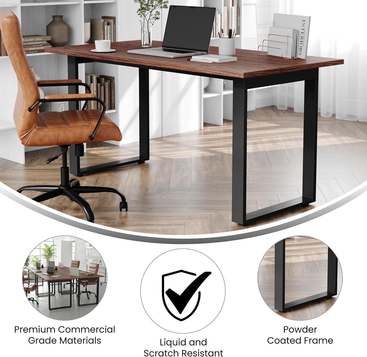 image:imageFlash Furniture Redmond Conference Table with UFrame Base Commercial Water and Scratch Resistant Laminate Finish PVC Edge Heavy Duty Steel Frame 60x30 Gray OakWalnut