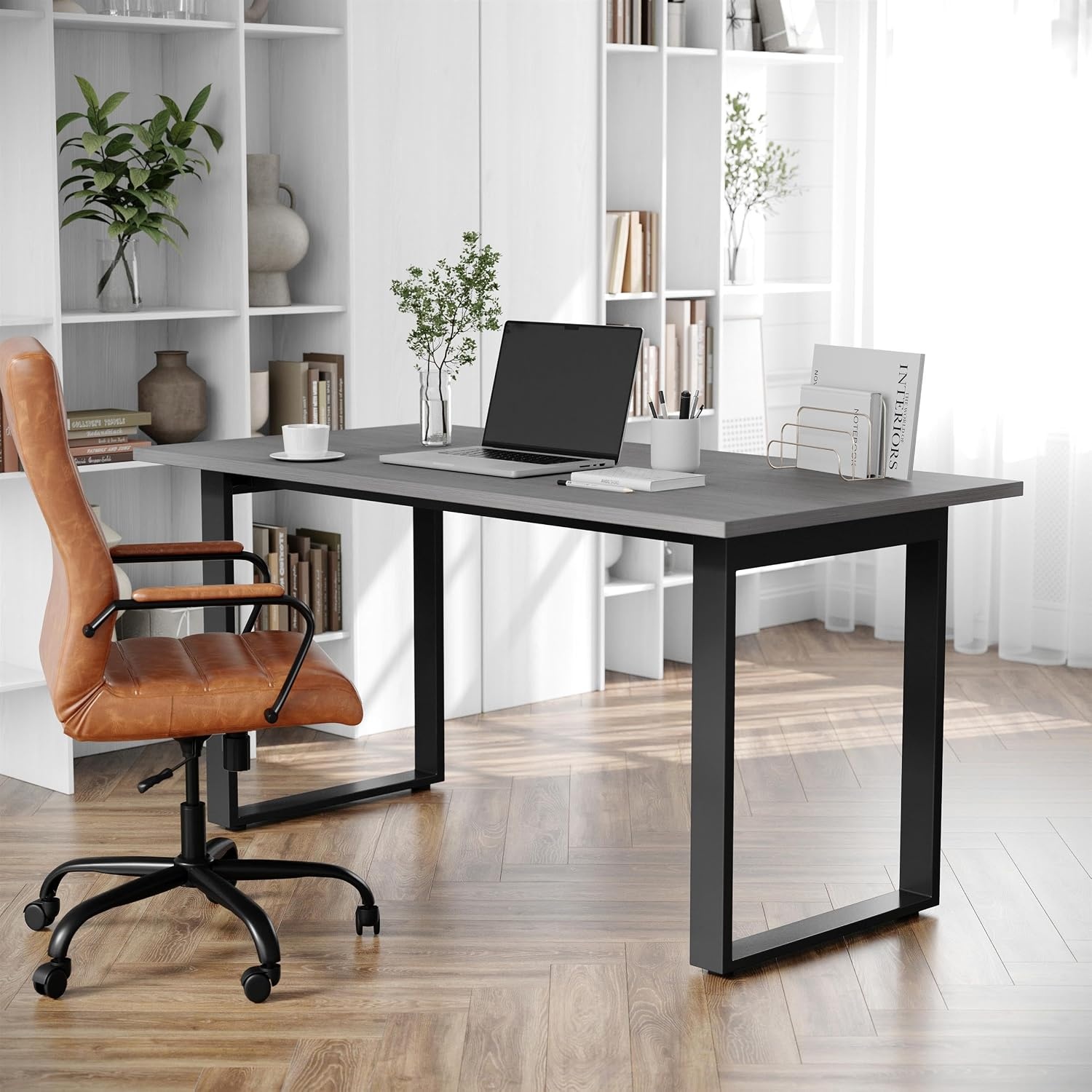 image:imageFlash Furniture Redmond Conference Table with UFrame Base Commercial Water and Scratch Resistant Laminate Finish PVC Edge Heavy Duty Steel Frame 60x30 Gray OakGray Oak