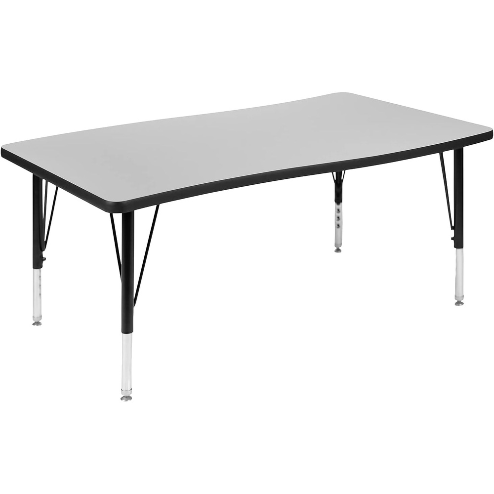 image:imageFlash Furniture Wren 28W x 475L Rectangular Wave Flexible Collaborative Oak Thermal Laminate Activity Table Height Adjustable Short LegsGrey