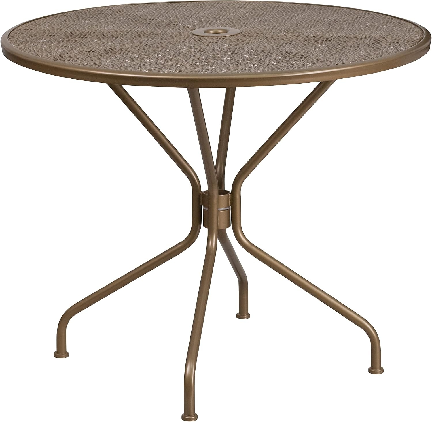 image:imageFlash Furniture Commercial Grade 3525 Round Gold IndoorOutdoor Steel Patio Table Set with 2 Round Back ChairsGold