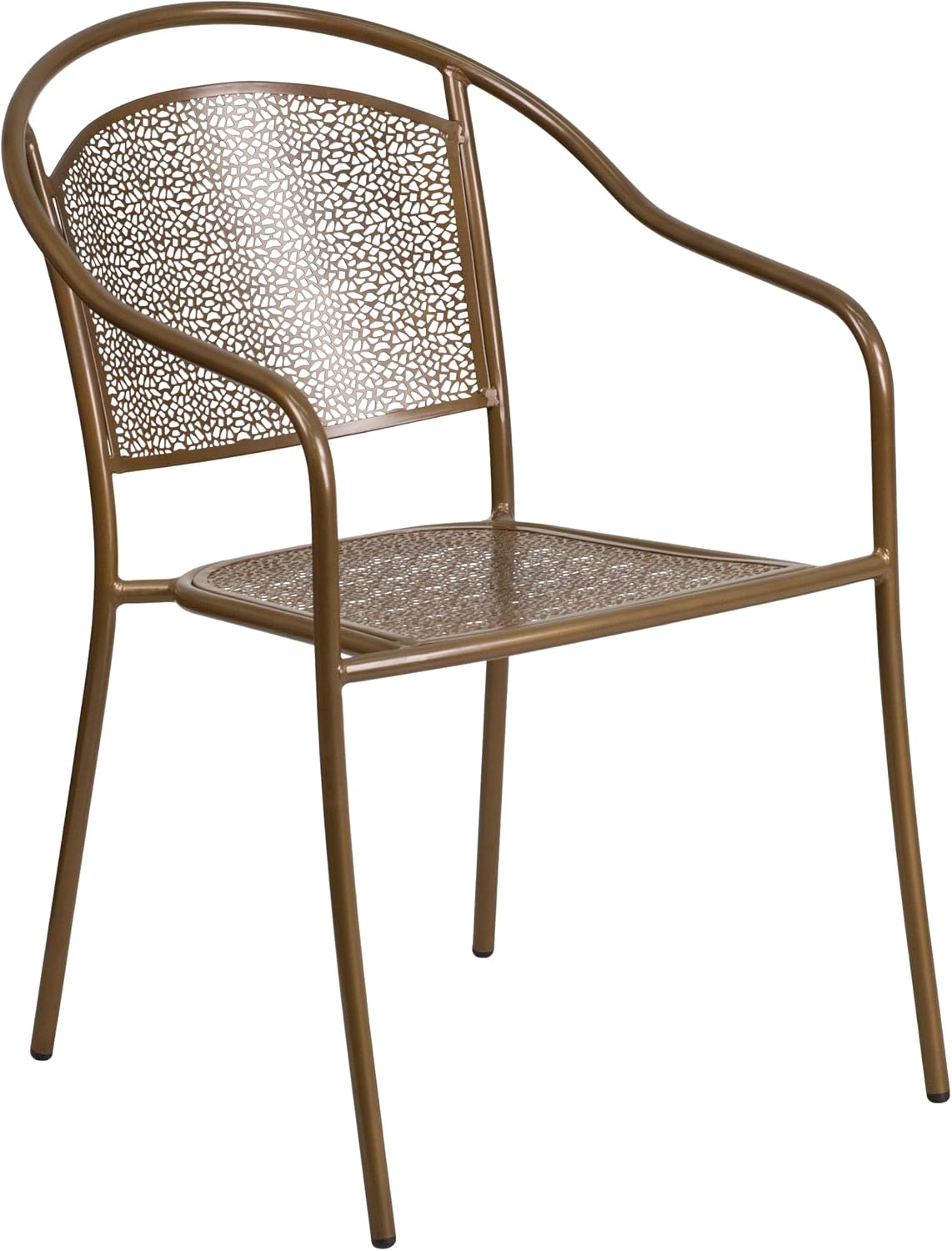 image:imageFlash Furniture Commercial Grade 3525 Round Gold IndoorOutdoor Steel Patio Table Set with 2 Round Back ChairsGold