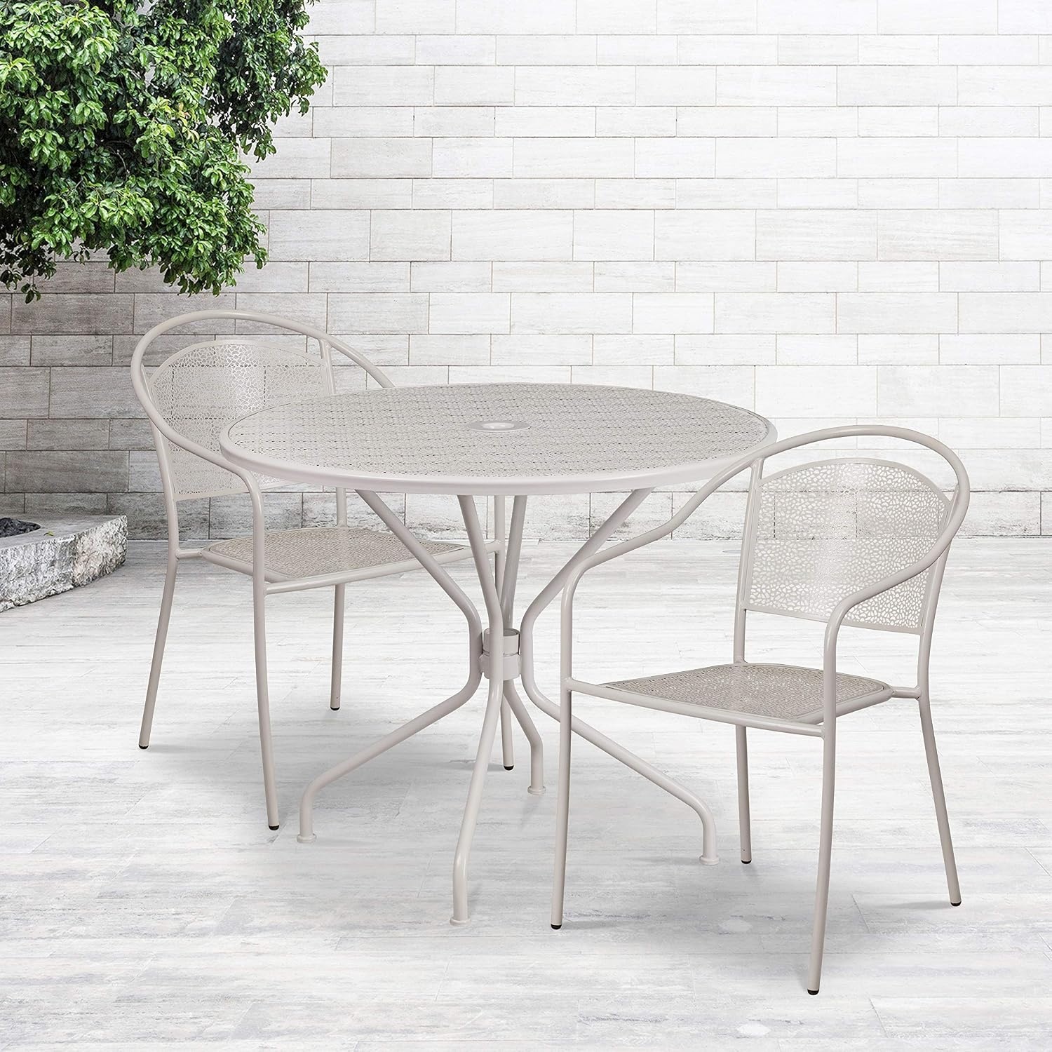 image:imageFlash Furniture Commercial Grade 3525 Round Gold IndoorOutdoor Steel Patio Table Set with 2 Round Back ChairsLight Gray