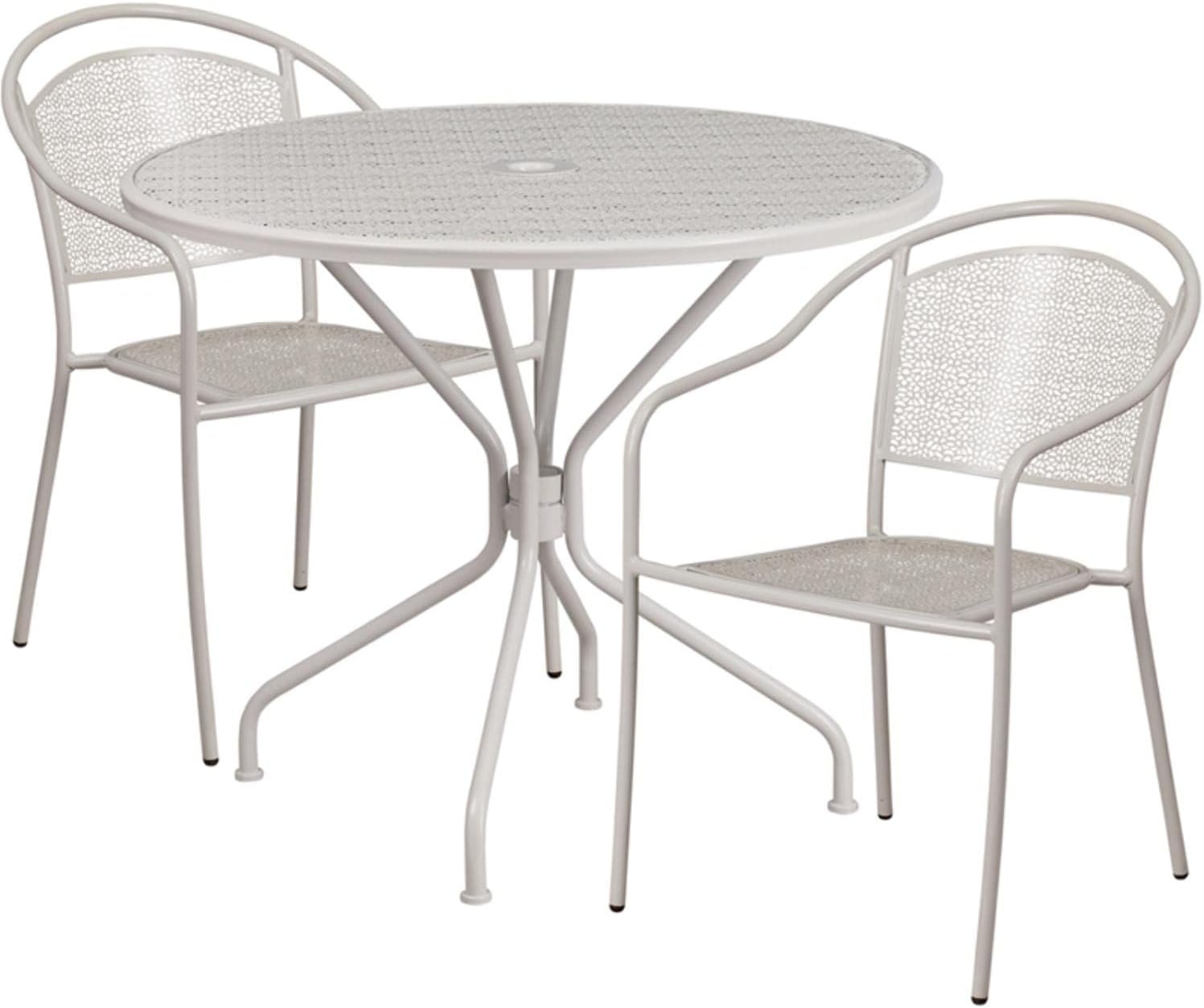 image:imageFlash Furniture Commercial Grade 3525 Round Gold IndoorOutdoor Steel Patio Table Set with 2 Round Back ChairsLight Gray