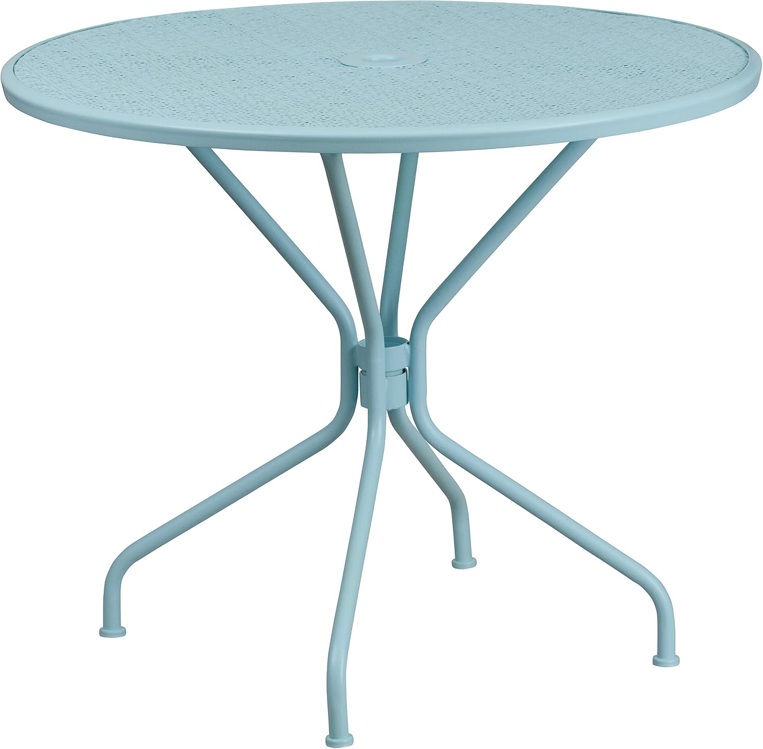 image:imageFlash Furniture Commercial Grade 3525 Round Gold IndoorOutdoor Steel Patio Table Set with 2 Round Back ChairsSky Blue