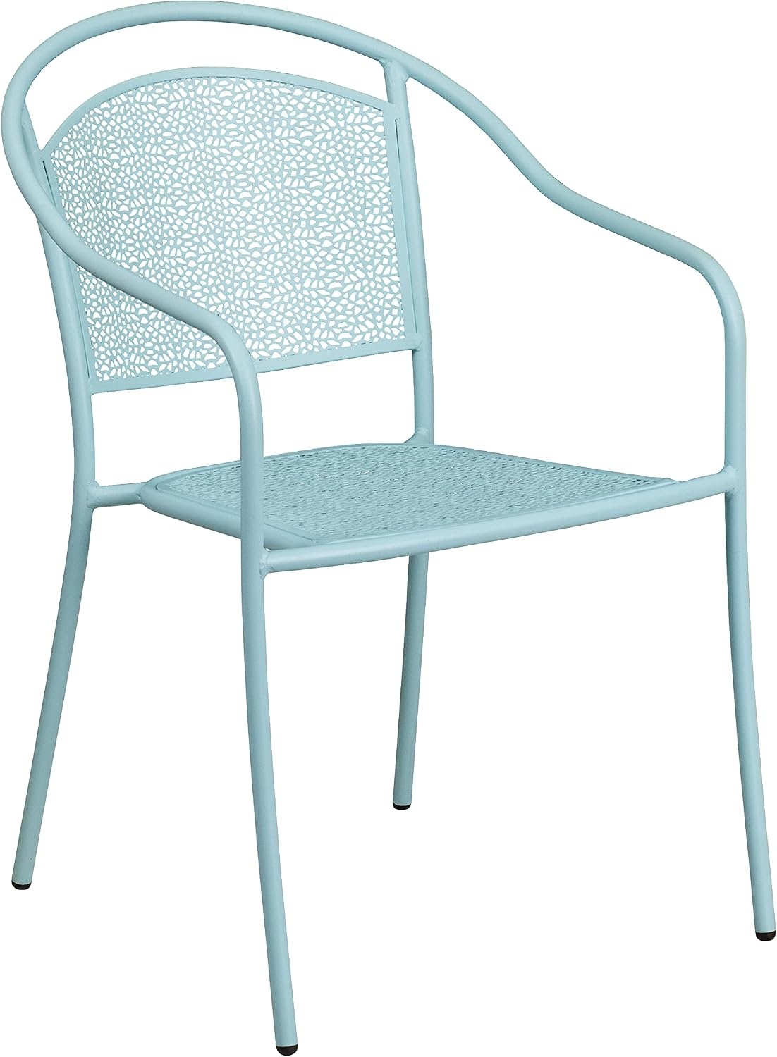 image:imageFlash Furniture Commercial Grade 3525 Round Gold IndoorOutdoor Steel Patio Table Set with 2 Round Back ChairsSky Blue