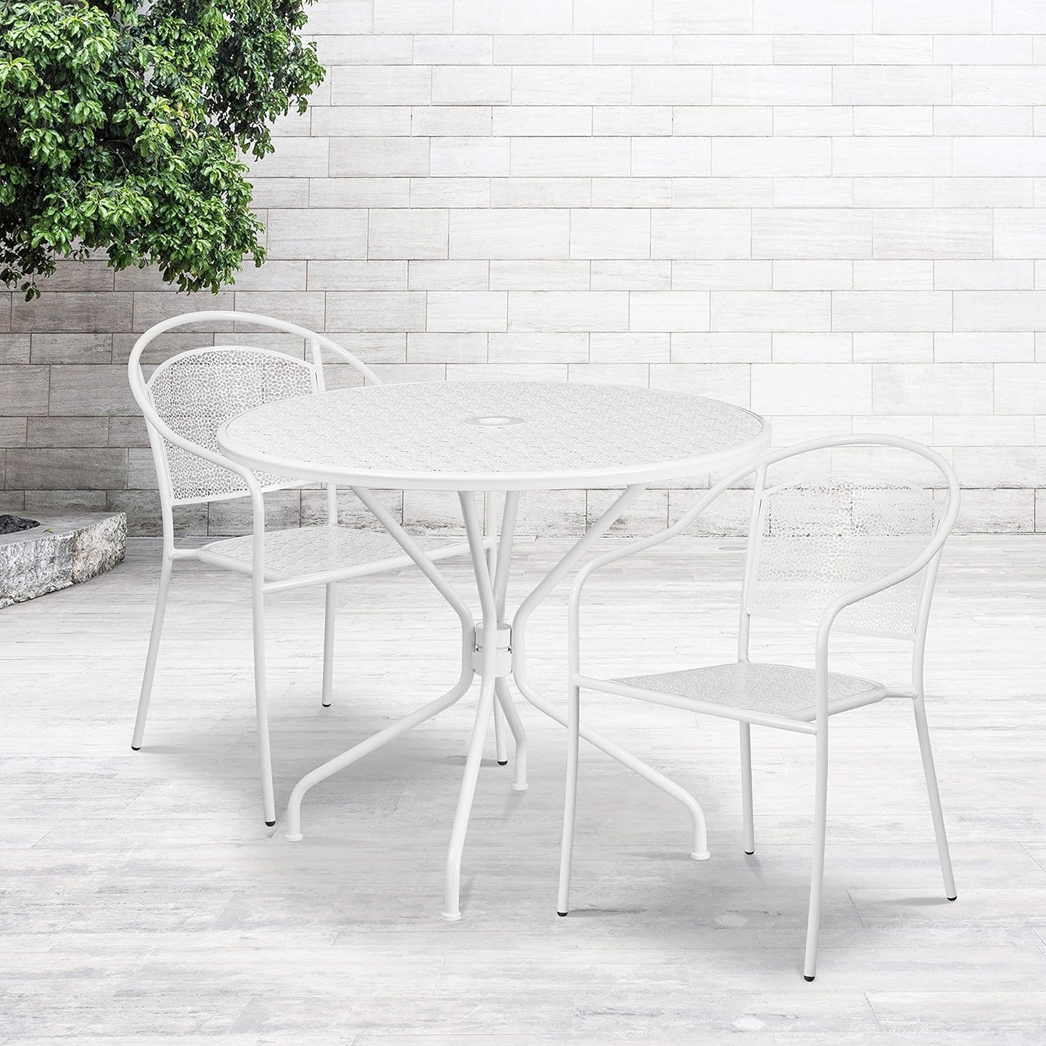 image:imageFlash Furniture Commercial Grade 3525 Round Gold IndoorOutdoor Steel Patio Table Set with 2 Round Back ChairsWhite