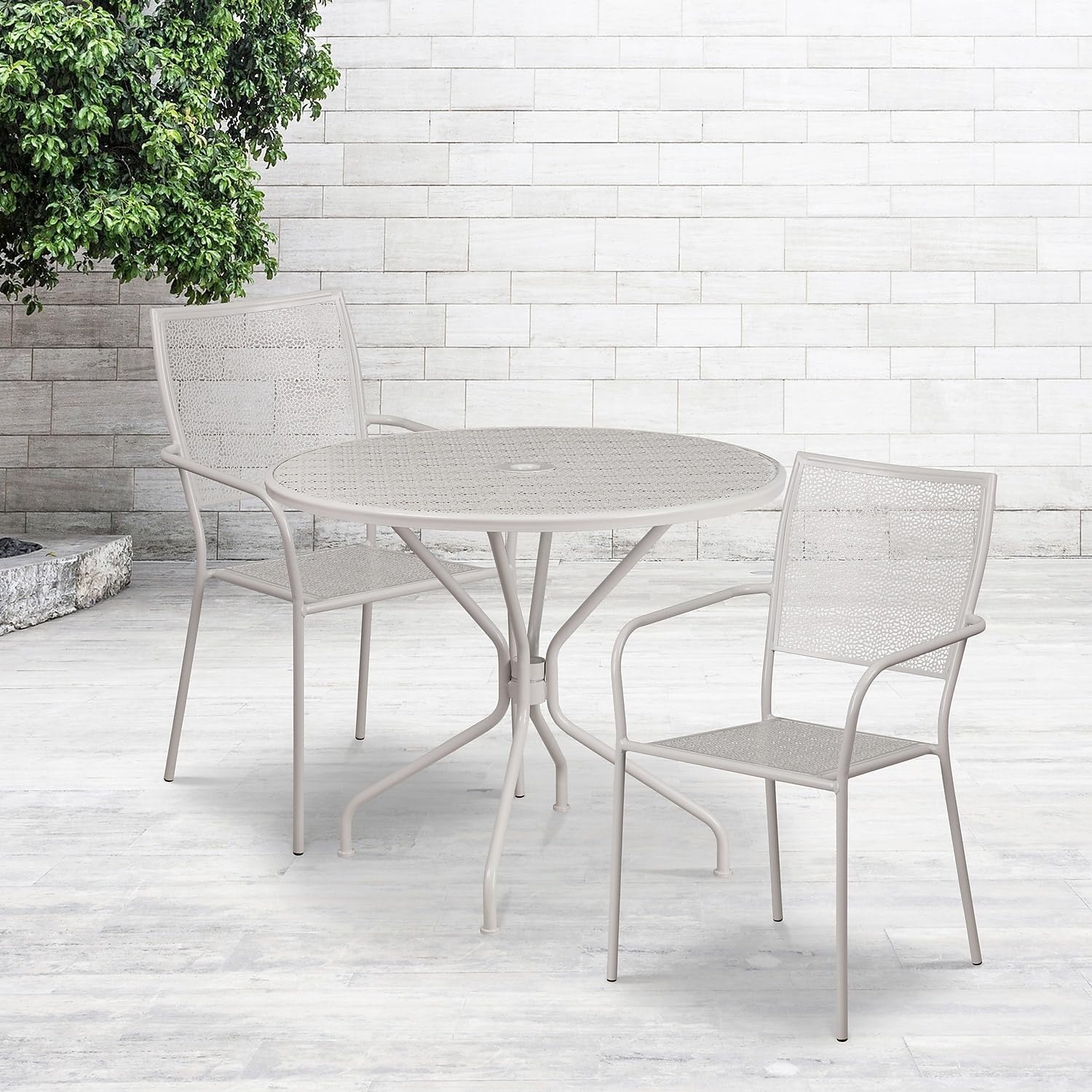 image:imageFlash Furniture Commercial Grade 3525 Round Sky Blue IndoorOutdoor Steel Patio Table Set with 2 Square Back ChairsLight Gray