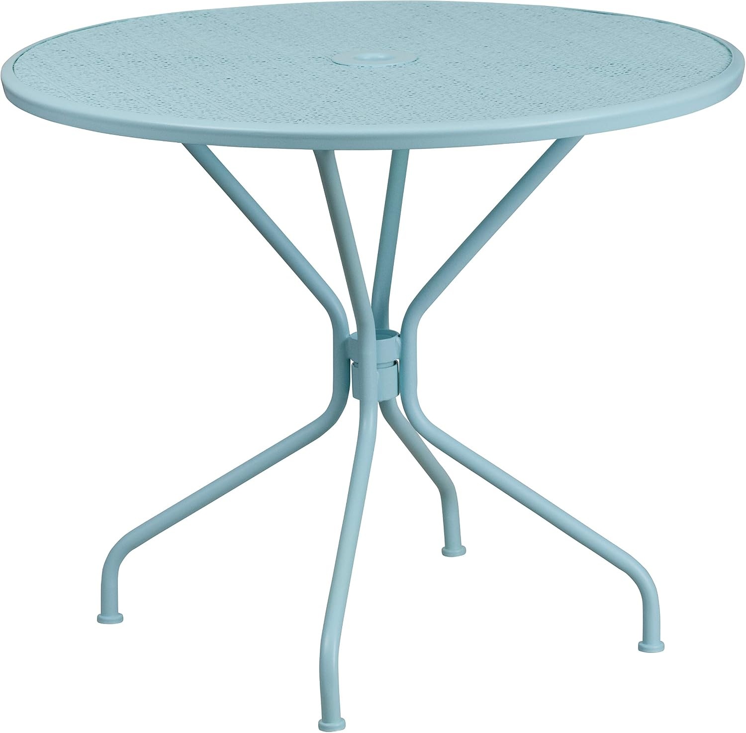 image:imageFlash Furniture Commercial Grade 3525 Round Sky Blue IndoorOutdoor Steel Patio Table Set with 2 Square Back ChairsSky Blue