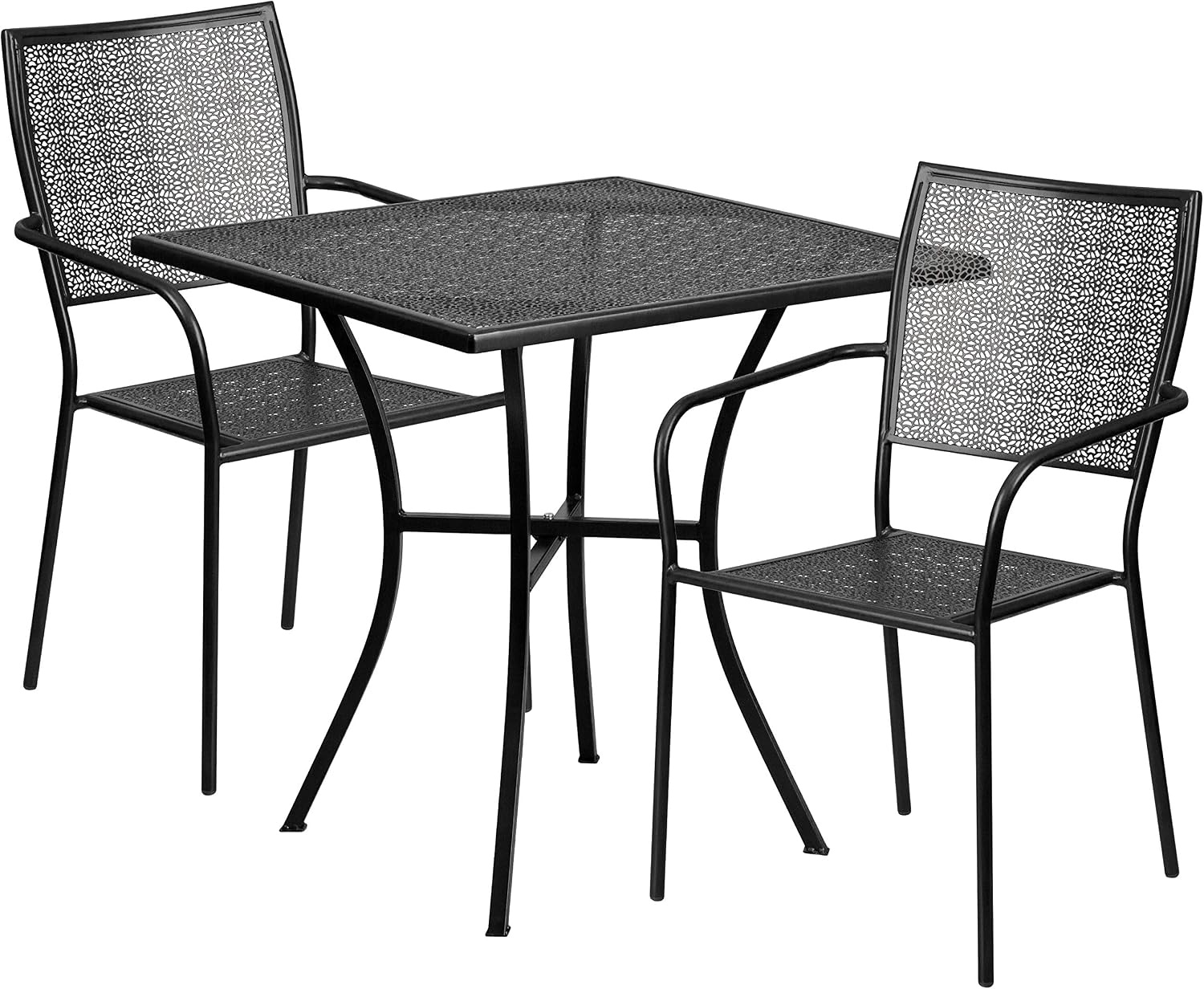 image:imageFlash Furniture Oia Commercial Grade 28 Square Gold IndoorOutdoor Steel Patio Table Set with 2 Square Back ChairsBlack