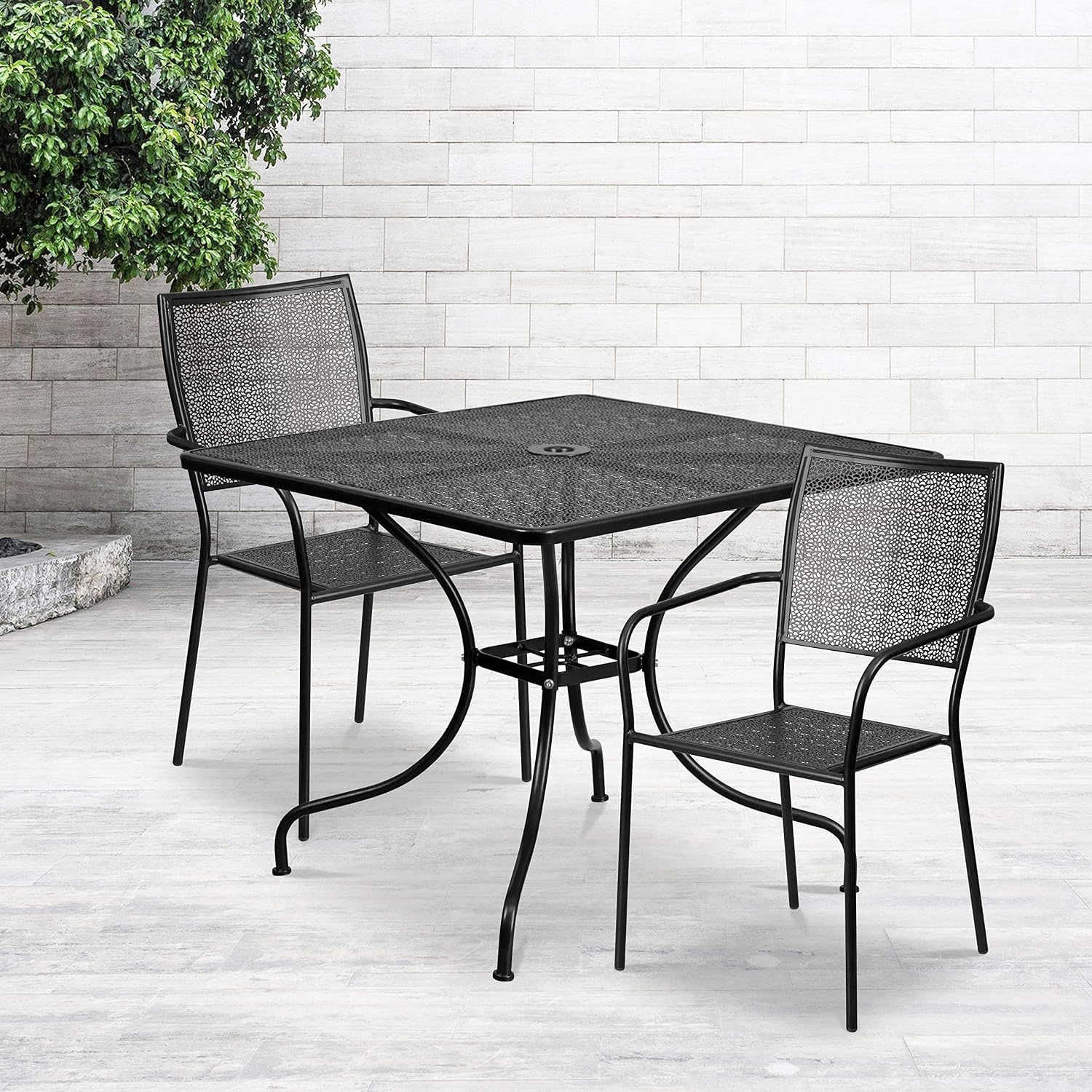 image:imageFlash Furniture Oia Commercial Grade 28 Square Gold IndoorOutdoor Steel Patio Table Set with 2 Square Back ChairsBlack