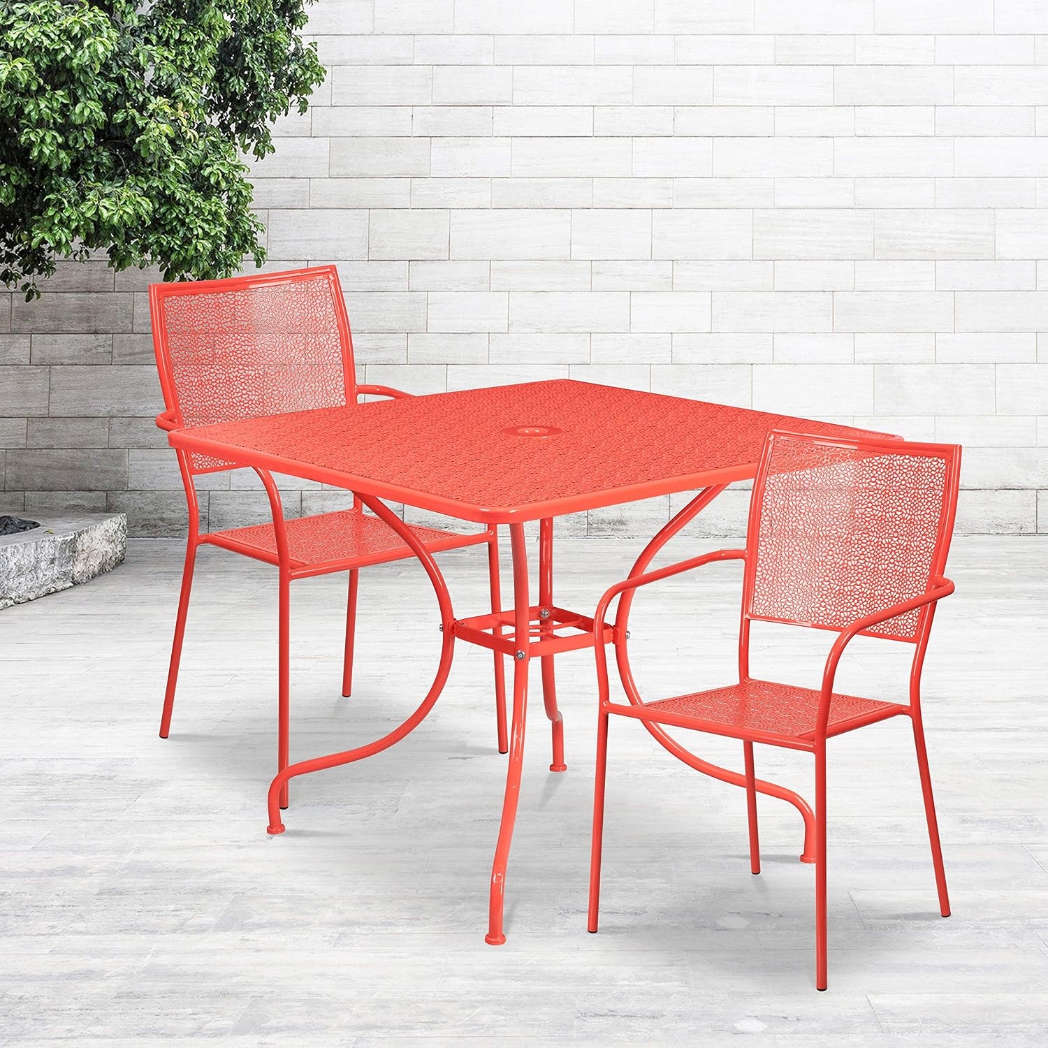 image:imageFlash Furniture Oia Commercial Grade 28 Square Gold IndoorOutdoor Steel Patio Table Set with 2 Square Back ChairsCoral
