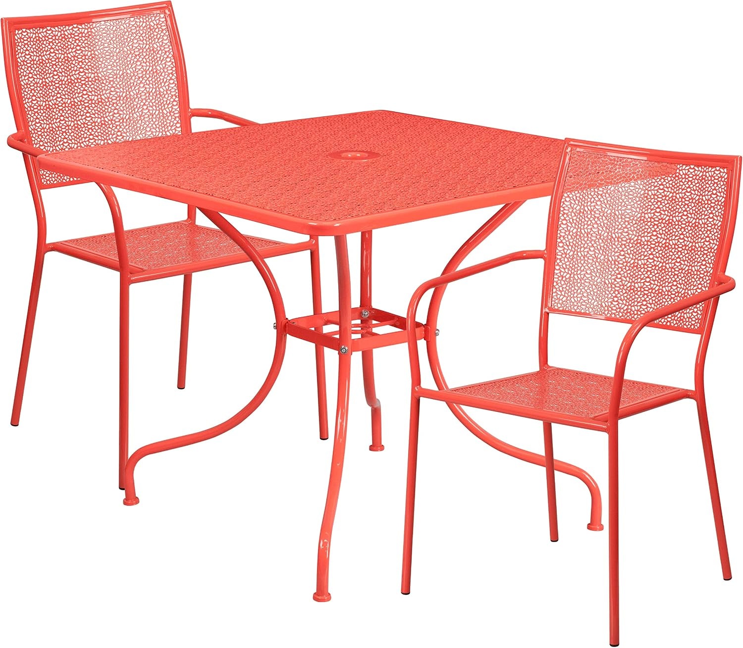 image:imageFlash Furniture Oia Commercial Grade 28 Square Gold IndoorOutdoor Steel Patio Table Set with 2 Square Back ChairsCoral