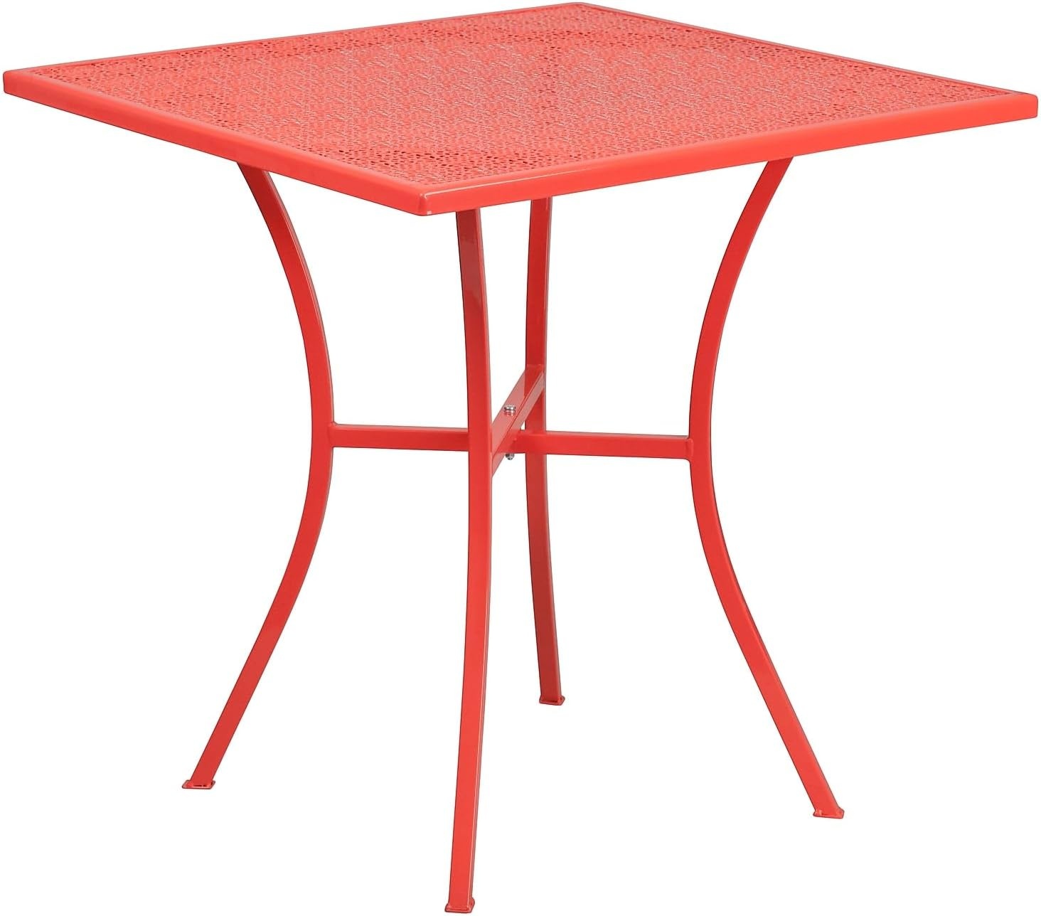 image:imageFlash Furniture Oia Commercial Grade 28 Square Gold IndoorOutdoor Steel Patio Table Set with 2 Square Back ChairsCoral