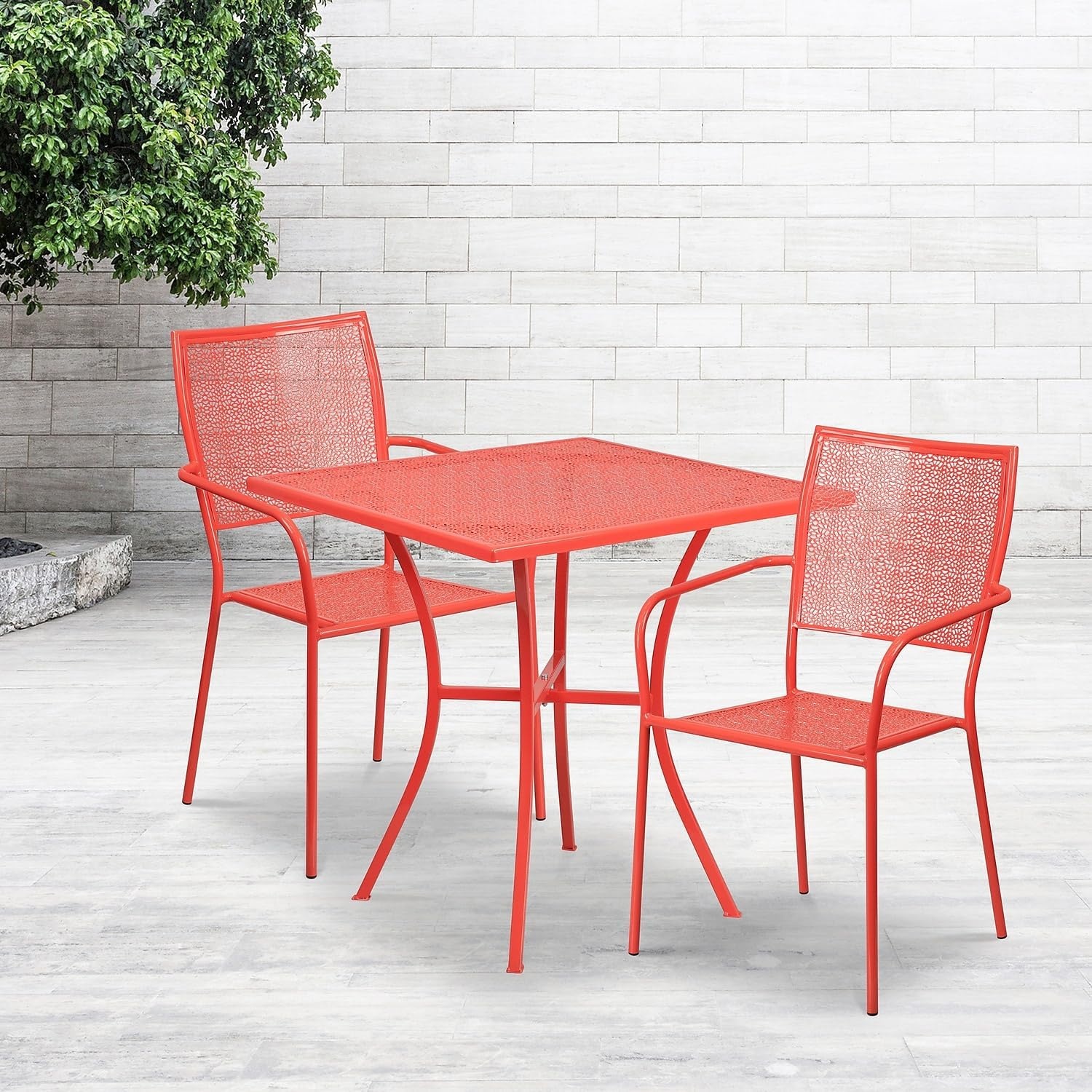 image:imageFlash Furniture Oia Commercial Grade 28 Square Gold IndoorOutdoor Steel Patio Table Set with 2 Square Back ChairsCoral