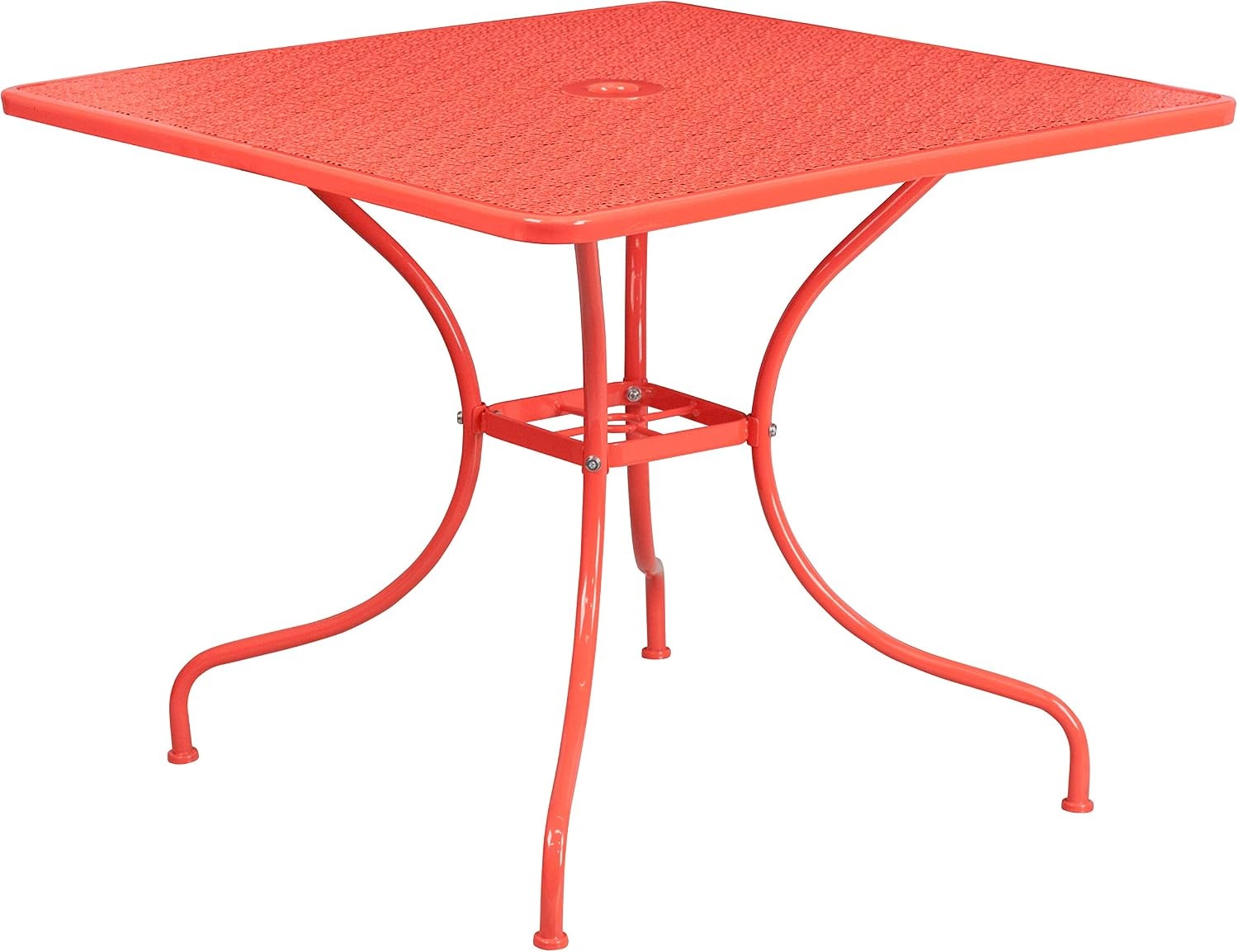image:imageFlash Furniture Oia Commercial Grade 28 Square Gold IndoorOutdoor Steel Patio Table Set with 2 Square Back ChairsCoral