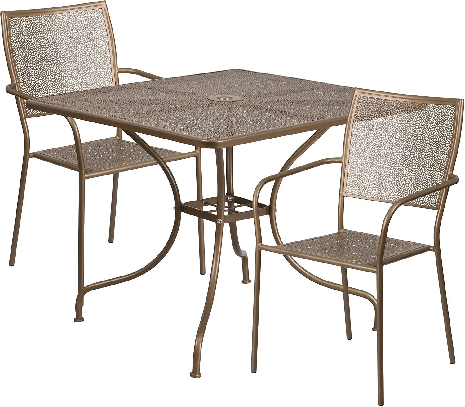 image:imageFlash Furniture Oia Commercial Grade 28 Square Gold IndoorOutdoor Steel Patio Table Set with 2 Square Back ChairsGold