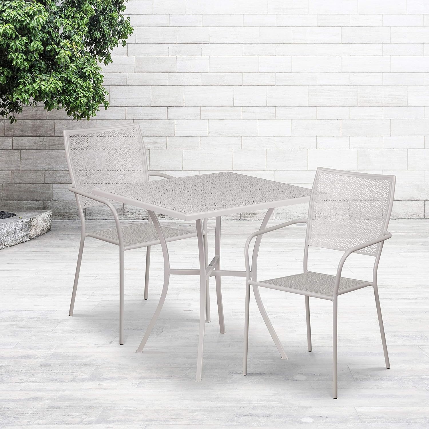 image:imageFlash Furniture Oia Commercial Grade 28 Square Gold IndoorOutdoor Steel Patio Table Set with 2 Square Back ChairsLight Gray