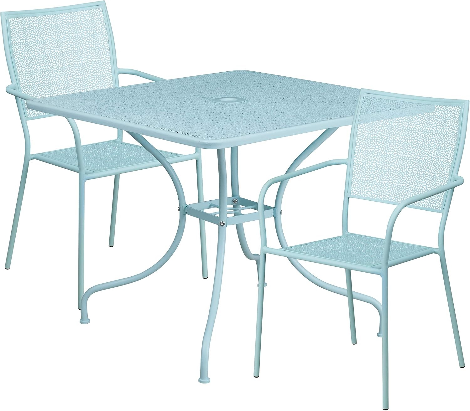 image:imageFlash Furniture Oia Commercial Grade 28 Square Gold IndoorOutdoor Steel Patio Table Set with 2 Square Back ChairsSky Blue