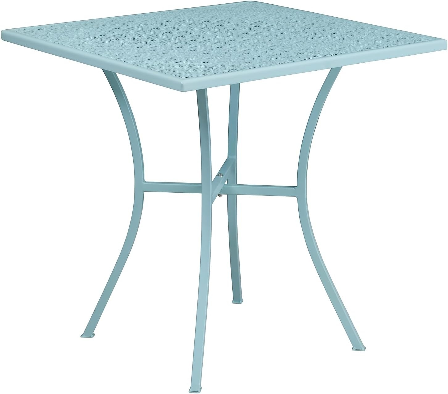 image:imageFlash Furniture Oia Commercial Grade 28 Square Gold IndoorOutdoor Steel Patio Table Set with 2 Square Back ChairsSky Blue