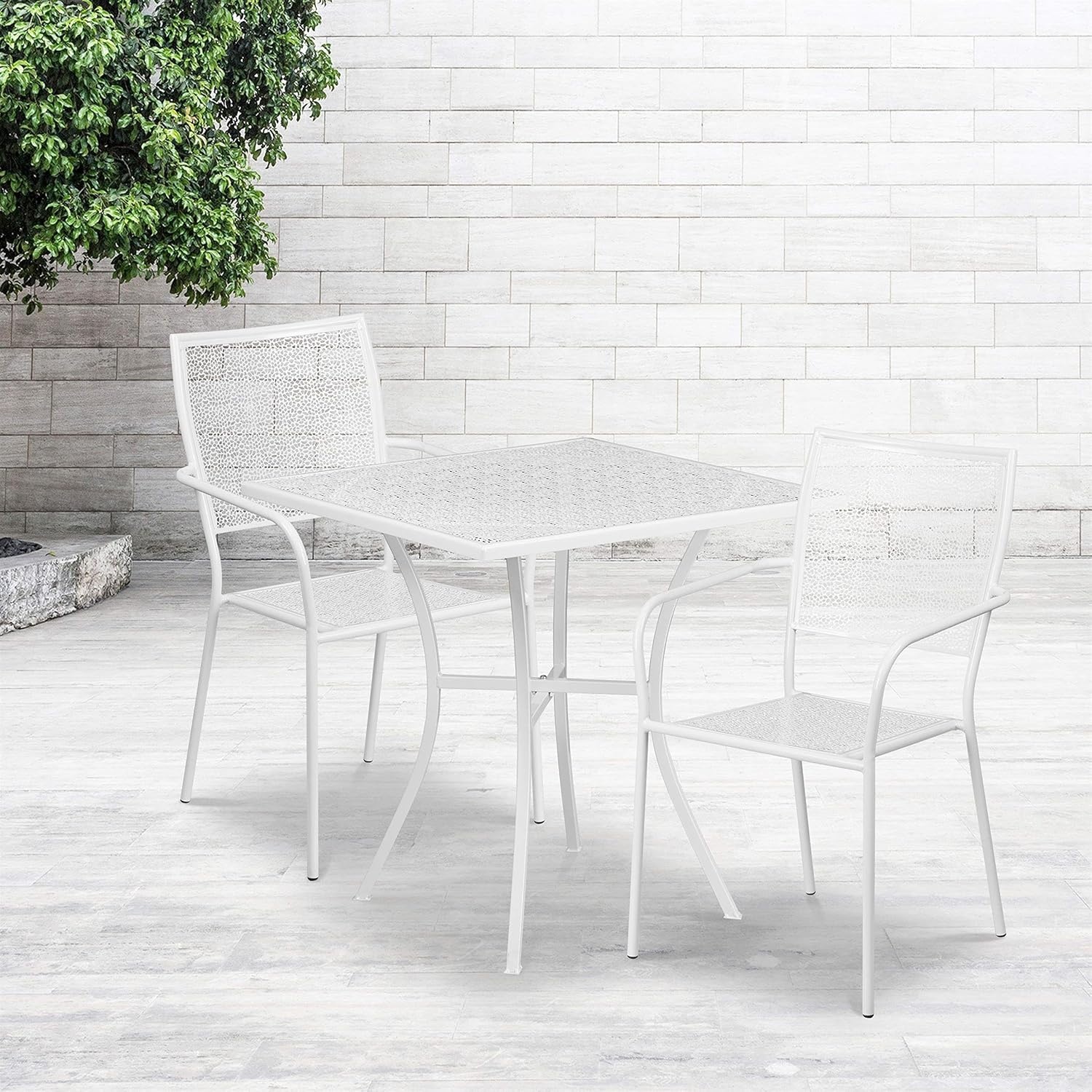 image:imageFlash Furniture Oia Commercial Grade 28 Square Gold IndoorOutdoor Steel Patio Table Set with 2 Square Back ChairsWhite