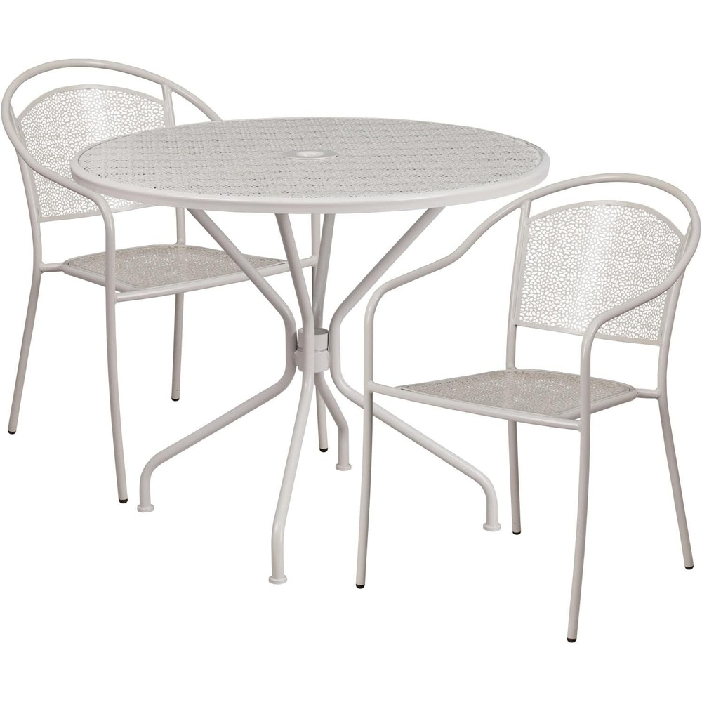 image:imageFlash Furniture Commercial Grade 3525 Round Gold IndoorOutdoor Steel Patio Table Set with 2 Round Back ChairsLight Gray