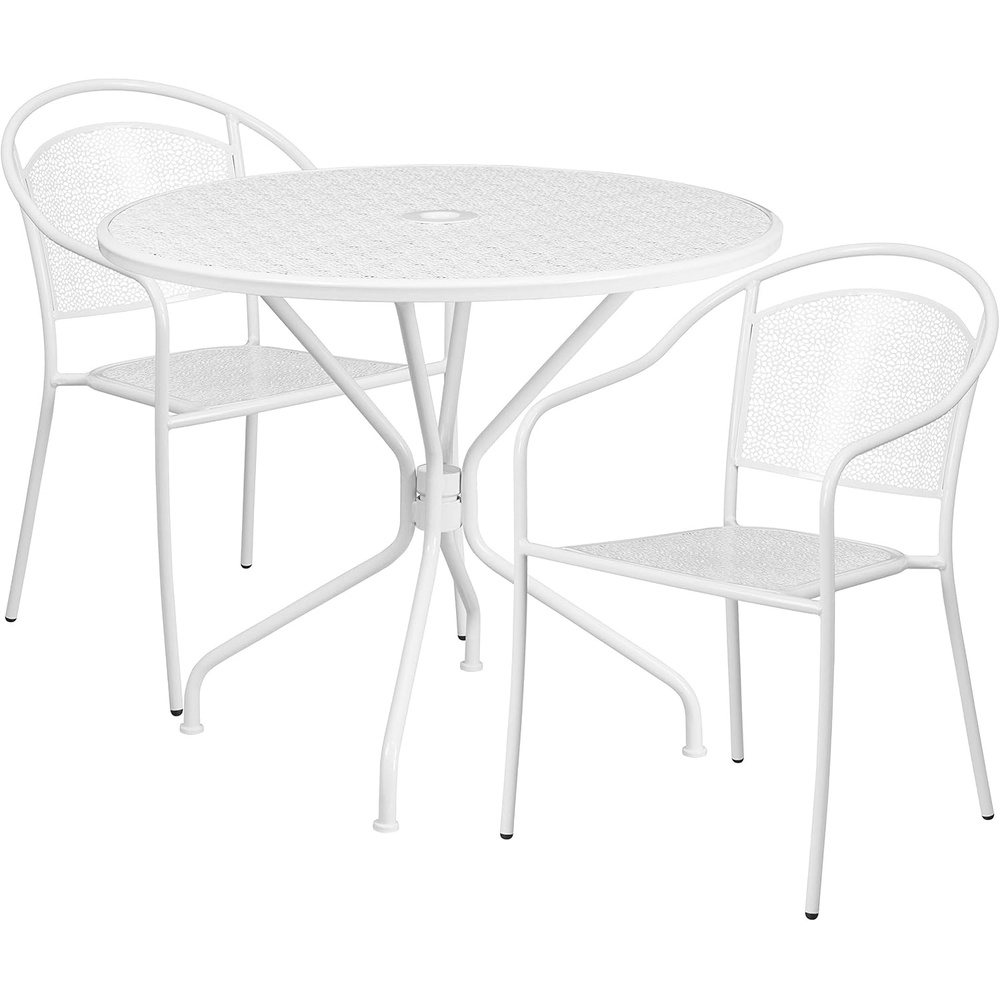 image:imageFlash Furniture Commercial Grade 3525 Round Gold IndoorOutdoor Steel Patio Table Set with 2 Round Back ChairsWhite