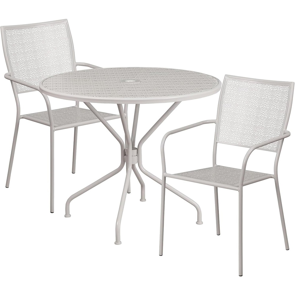 image:imageFlash Furniture Commercial Grade 3525 Round Sky Blue IndoorOutdoor Steel Patio Table Set with 2 Square Back ChairsLight Gray