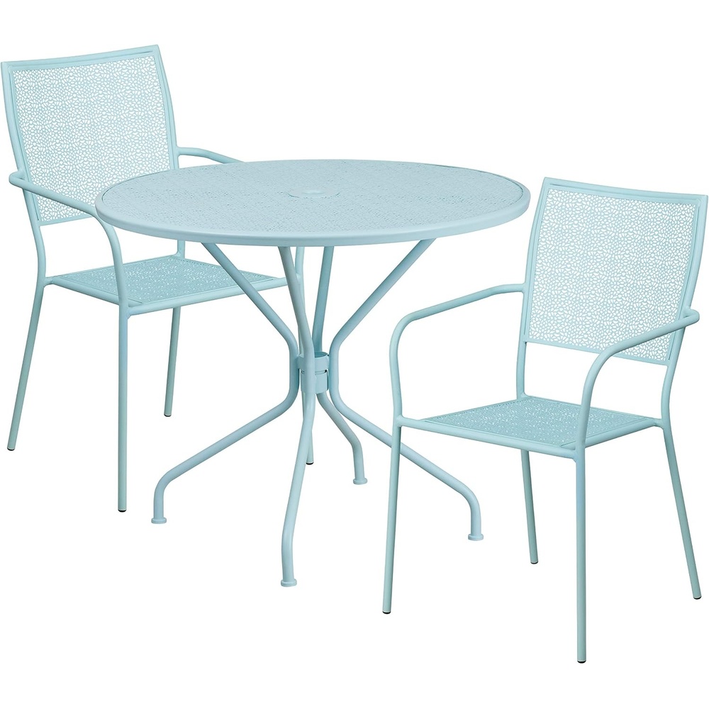 image:imageFlash Furniture Commercial Grade 3525 Round Sky Blue IndoorOutdoor Steel Patio Table Set with 2 Square Back ChairsSky Blue
