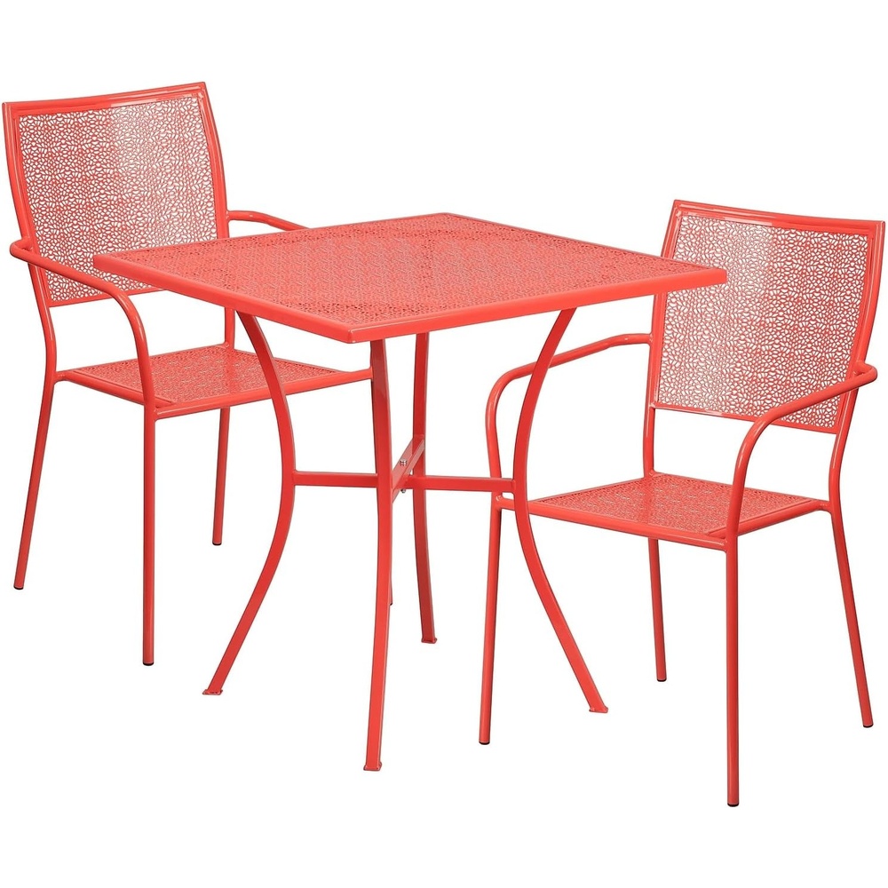 image:imageFlash Furniture Oia Commercial Grade 28 Square Gold IndoorOutdoor Steel Patio Table Set with 2 Square Back ChairsCoral