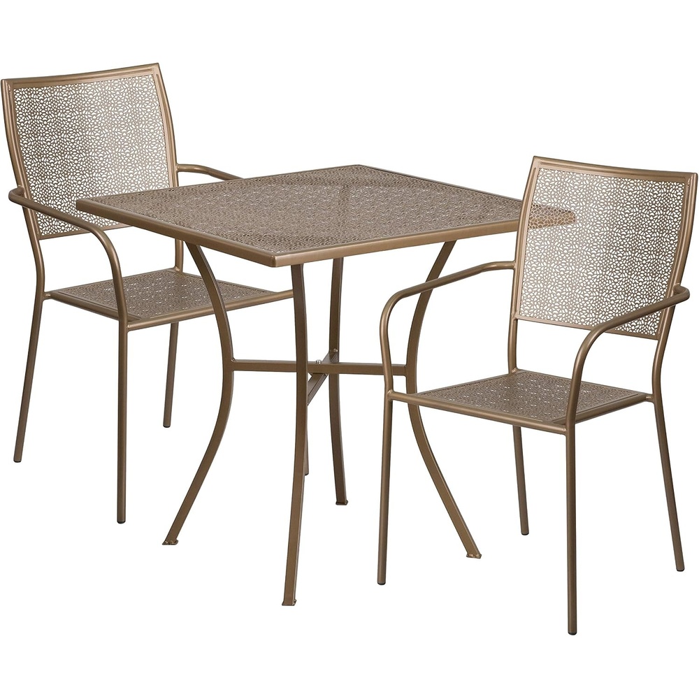 image:imageFlash Furniture Oia Commercial Grade 28 Square Gold IndoorOutdoor Steel Patio Table Set with 2 Square Back ChairsGold