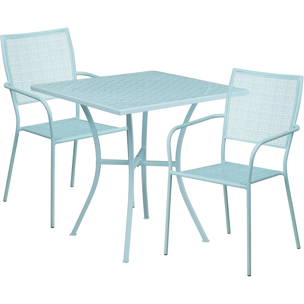image:imageFlash Furniture Oia Commercial Grade 28 Square Gold IndoorOutdoor Steel Patio Table Set with 2 Square Back ChairsSky Blue