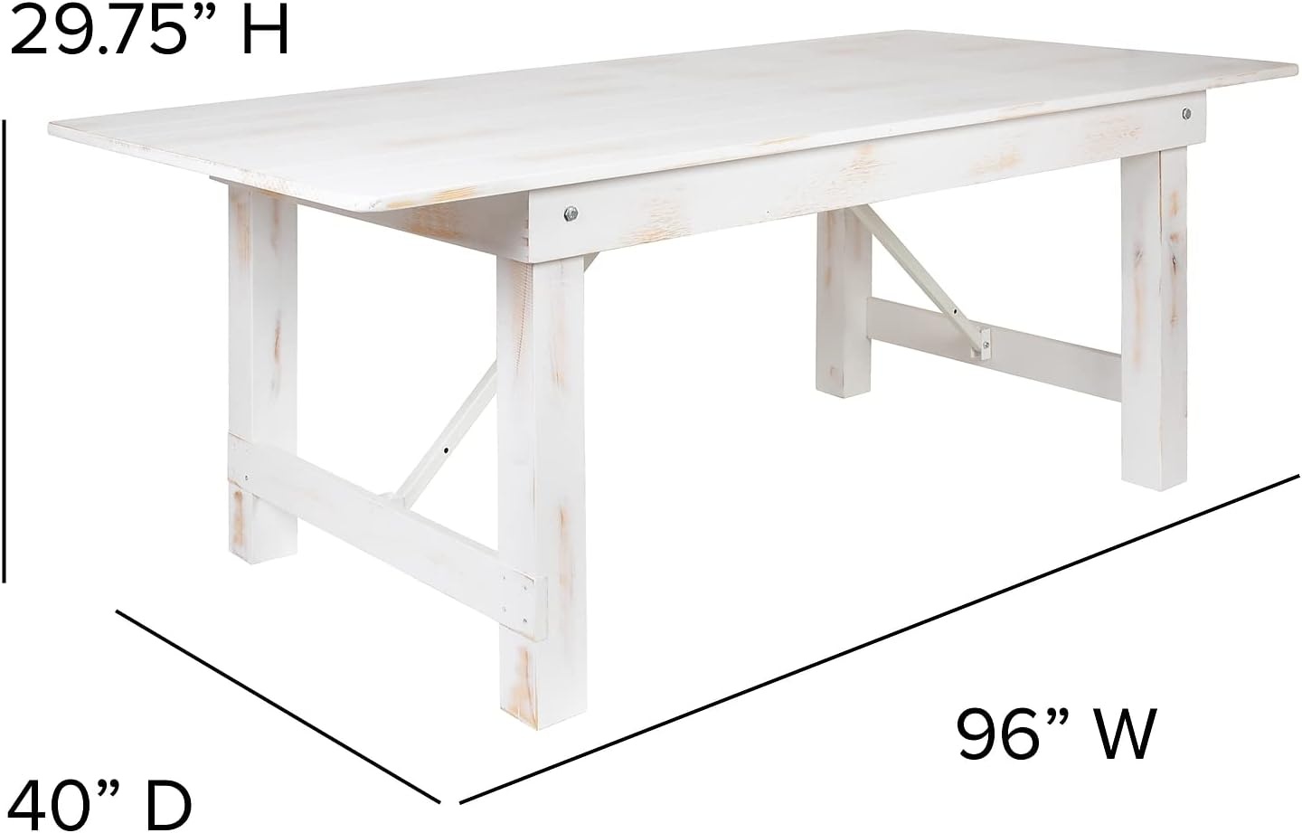 image:imageFlash Furniture HERCULES Series 8 x 40 Antique Rustic White Folding Farm Table and Six Bench Set