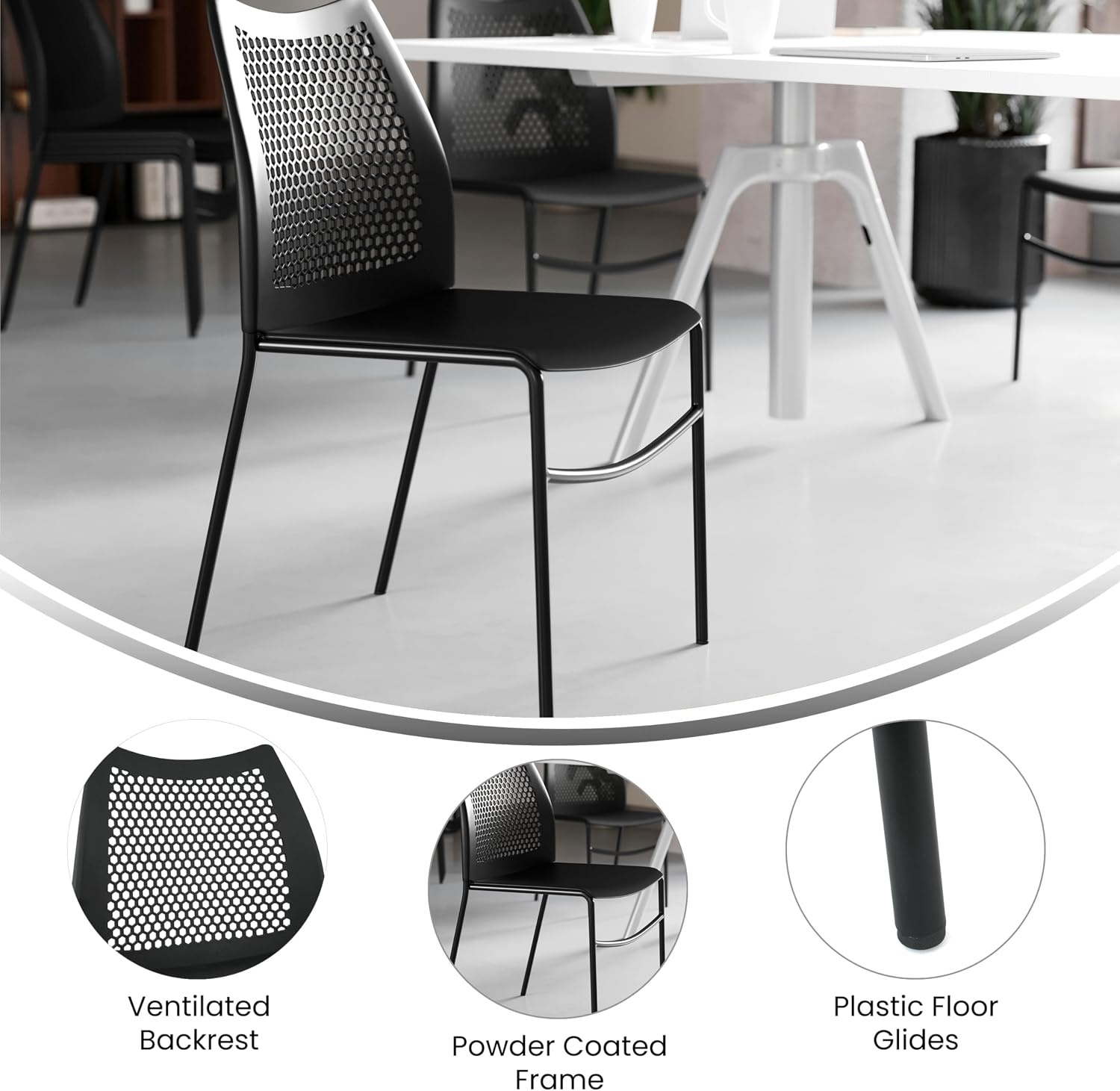 image:imageFlash Furniture Hercules Stacking Chair with Vented Backrest and Black Powder Coated Steel Legs with Integrated Support Bar Commercial Portable Chair BlackBlack PlasticBlack Frame