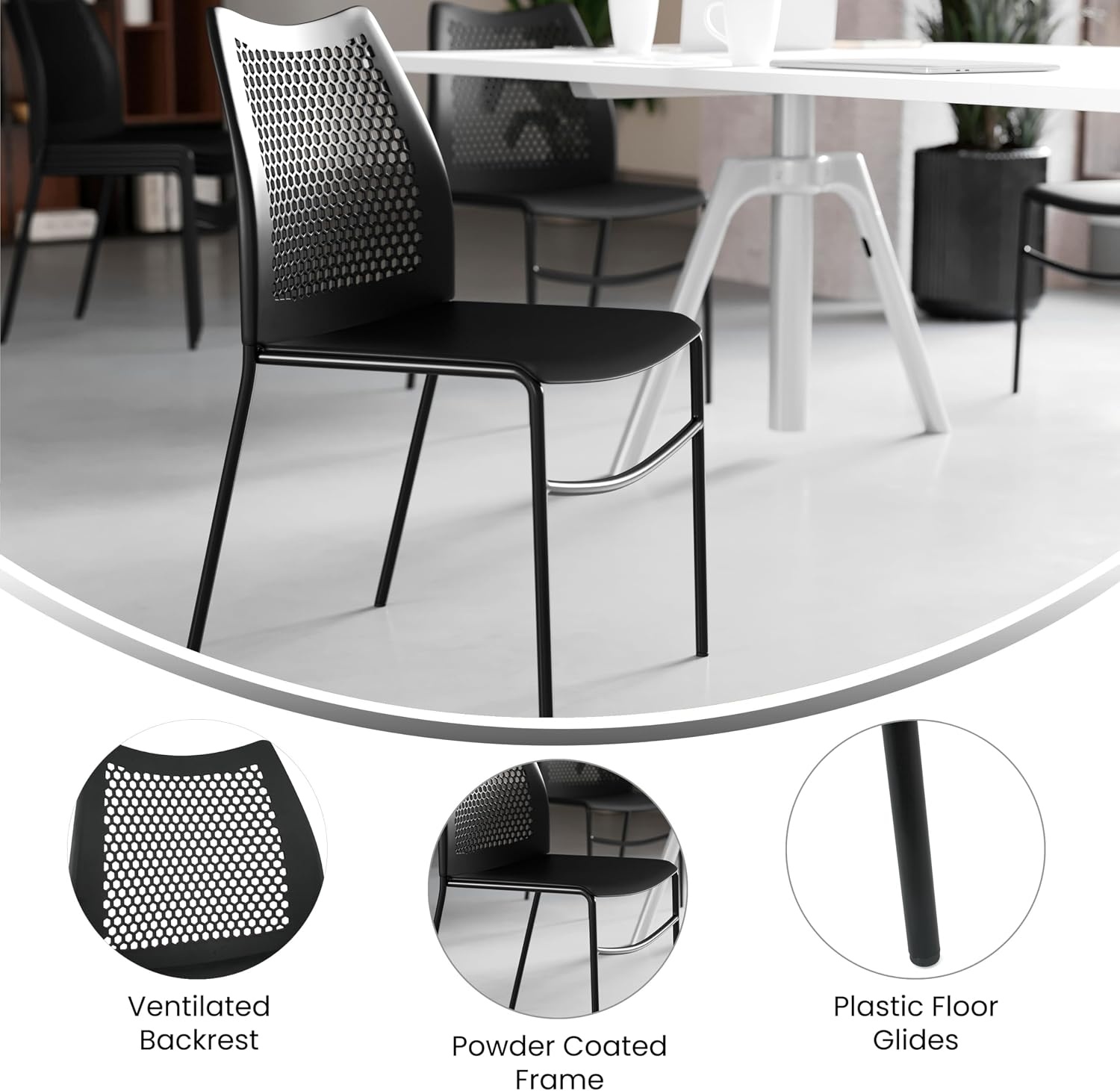 image:imageFlash Furniture Hercules Stacking Chair with Vented Backrest and Black Powder Coated Steel Legs with Integrated Support Bar Commercial Portable Chair BlackBlack PlasticBlack Frame