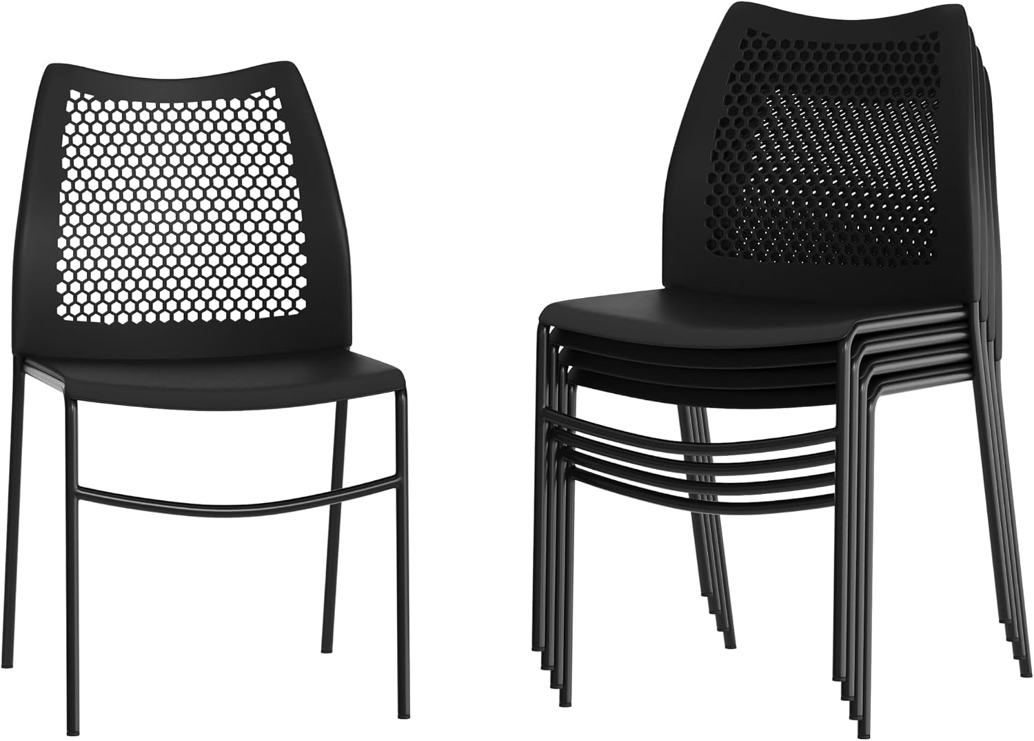 image:imageFlash Furniture Hercules Stacking Chair with Vented Backrest and Black Powder Coated Steel Legs with Integrated Support Bar Commercial Portable Chair BlackBlack PlasticBlack Frame