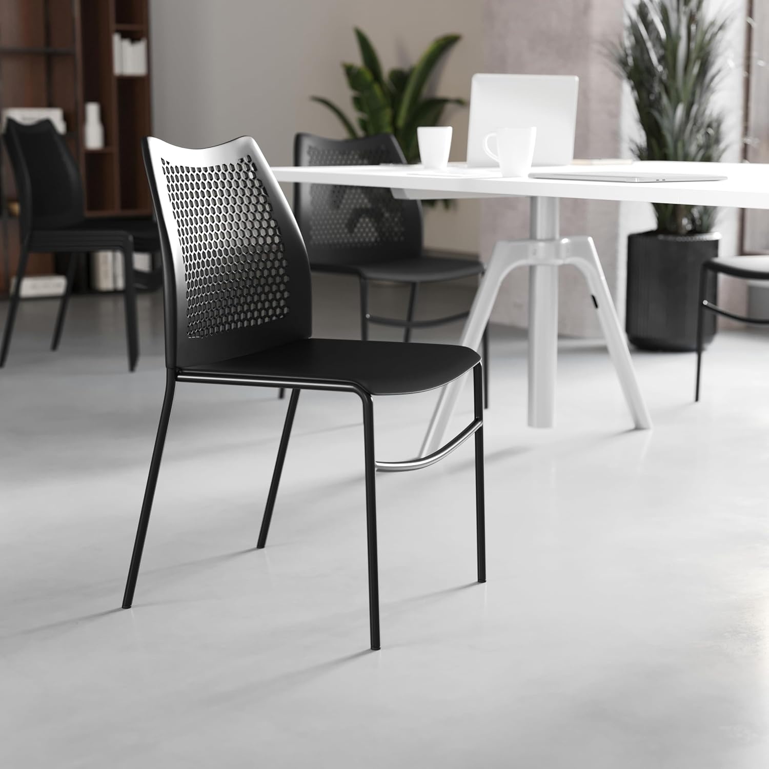 image:imageFlash Furniture Hercules Stacking Chair with Vented Backrest and Black Powder Coated Steel Legs with Integrated Support Bar Commercial Portable Chair BlackBlack PlasticBlack Frame