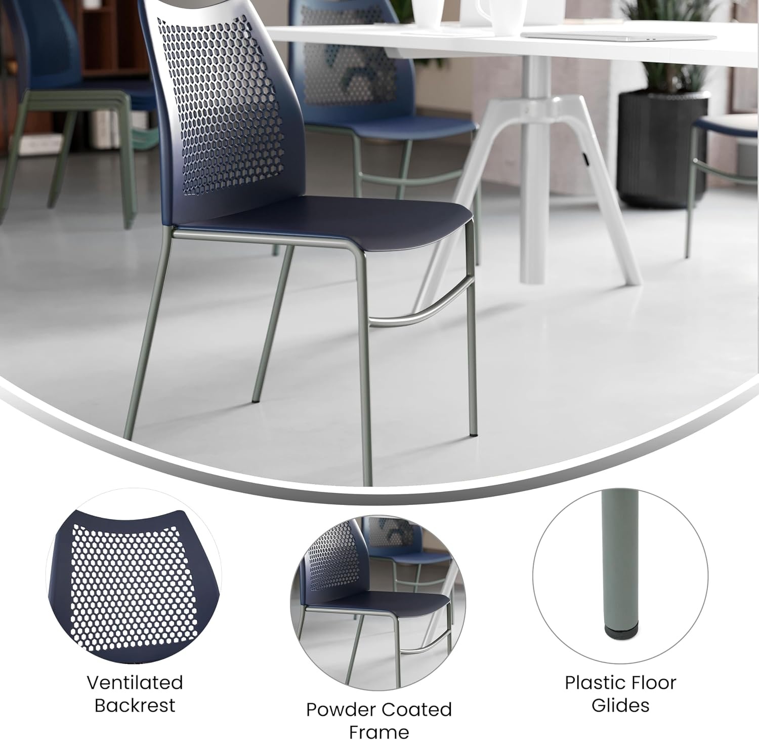 image:imageFlash Furniture Hercules Stacking Chair with Vented Backrest and Black Powder Coated Steel Legs with Integrated Support Bar Commercial Portable Chair BlackNavy PlasticGray Frame