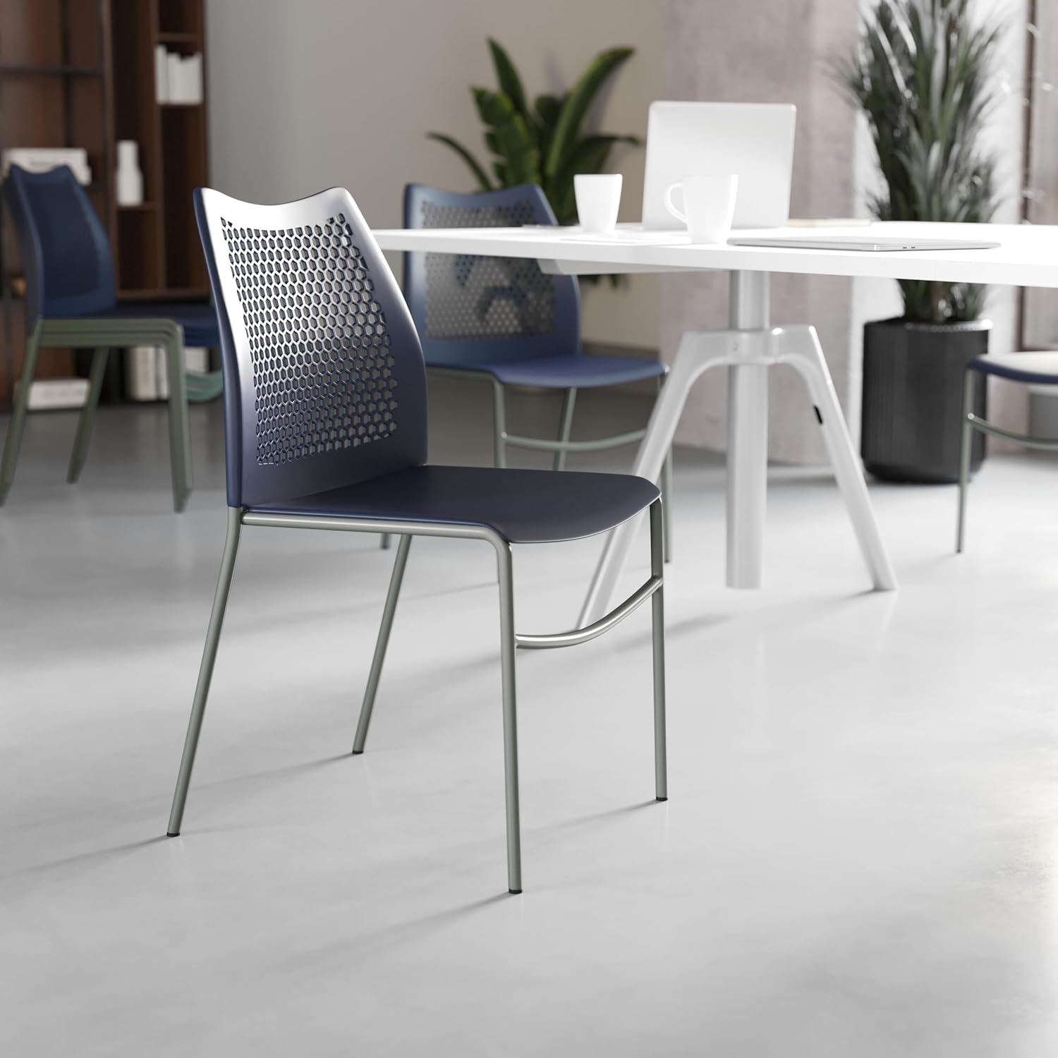 image:imageFlash Furniture Hercules Stacking Chair with Vented Backrest and Black Powder Coated Steel Legs with Integrated Support Bar Commercial Portable Chair BlackNavy PlasticGray Frame