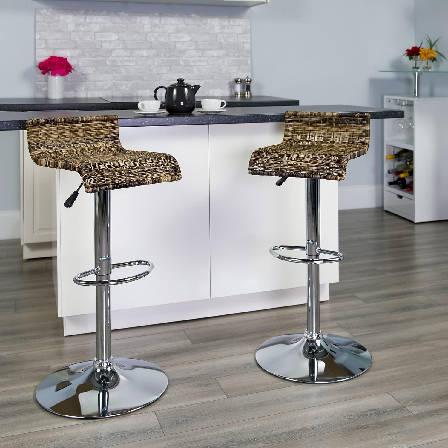 image:imageFlash Furniture Heyward Contemporary Wicker Adjustable Height Barstool with Waterfall Seat and Chrome BaseSet of 1