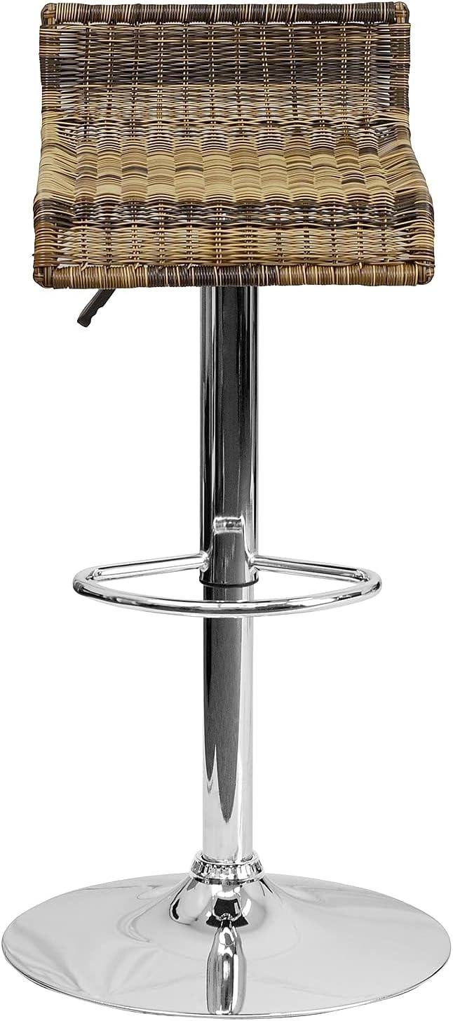 image:imageFlash Furniture Heyward Contemporary Wicker Adjustable Height Barstool with Waterfall Seat and Chrome BaseSet of 1