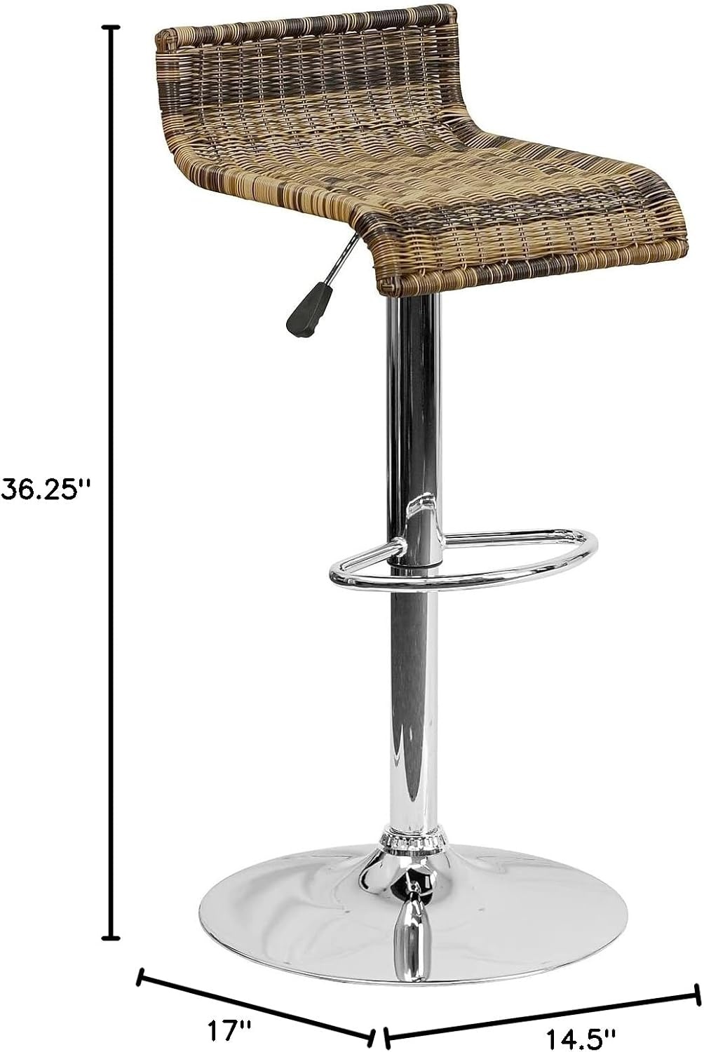 image:imageFlash Furniture Heyward Contemporary Wicker Adjustable Height Barstool with Waterfall Seat and Chrome BaseSet of 1