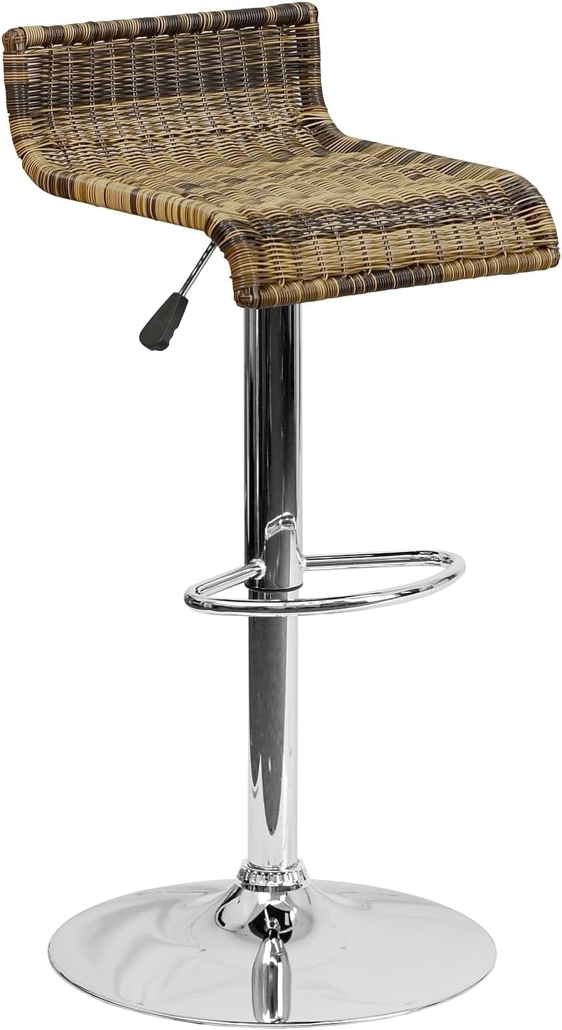 image:imageFlash Furniture Heyward Contemporary Wicker Adjustable Height Barstool with Waterfall Seat and Chrome BaseSet of 2
