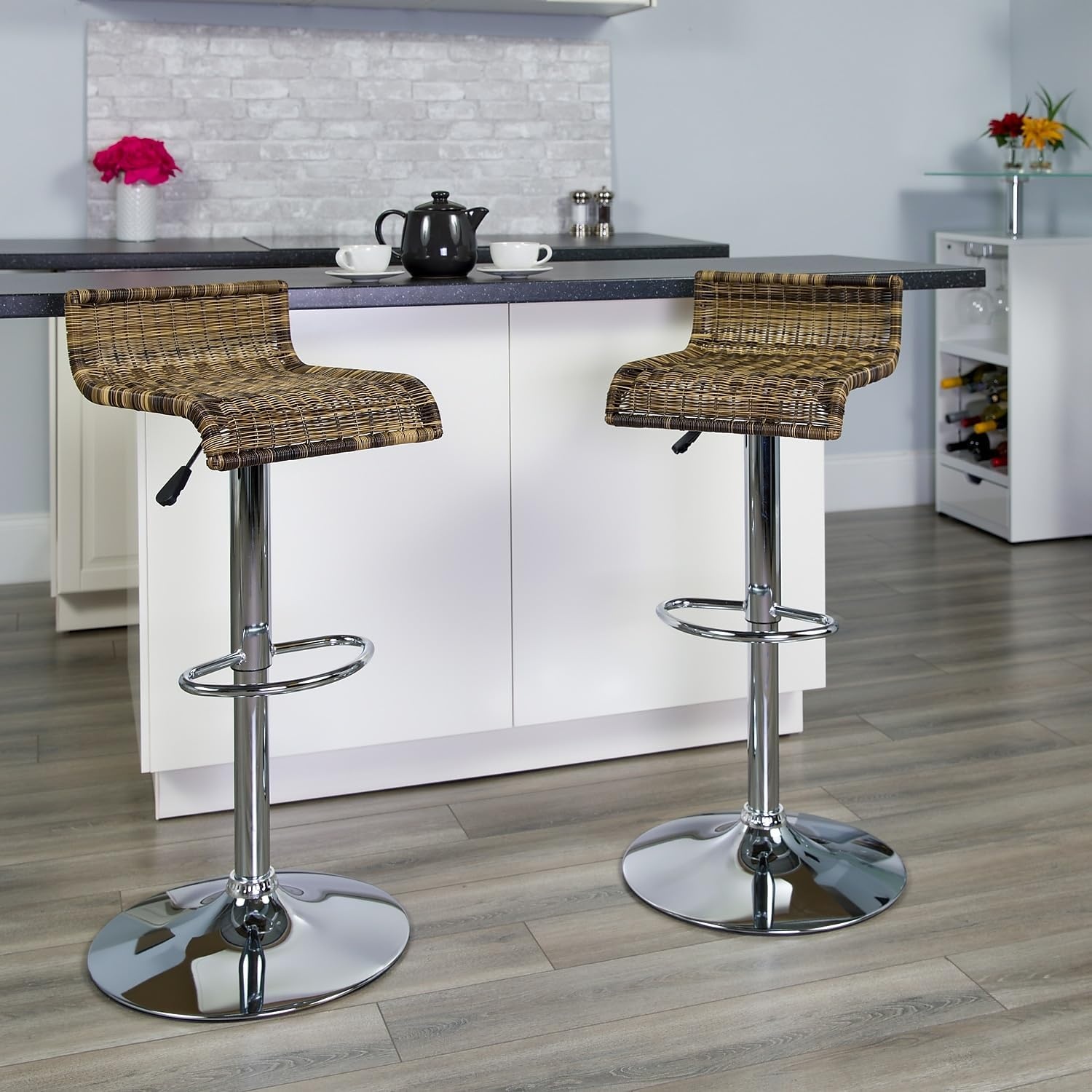 image:imageFlash Furniture Heyward Contemporary Wicker Adjustable Height Barstool with Waterfall Seat and Chrome BaseSet of 2
