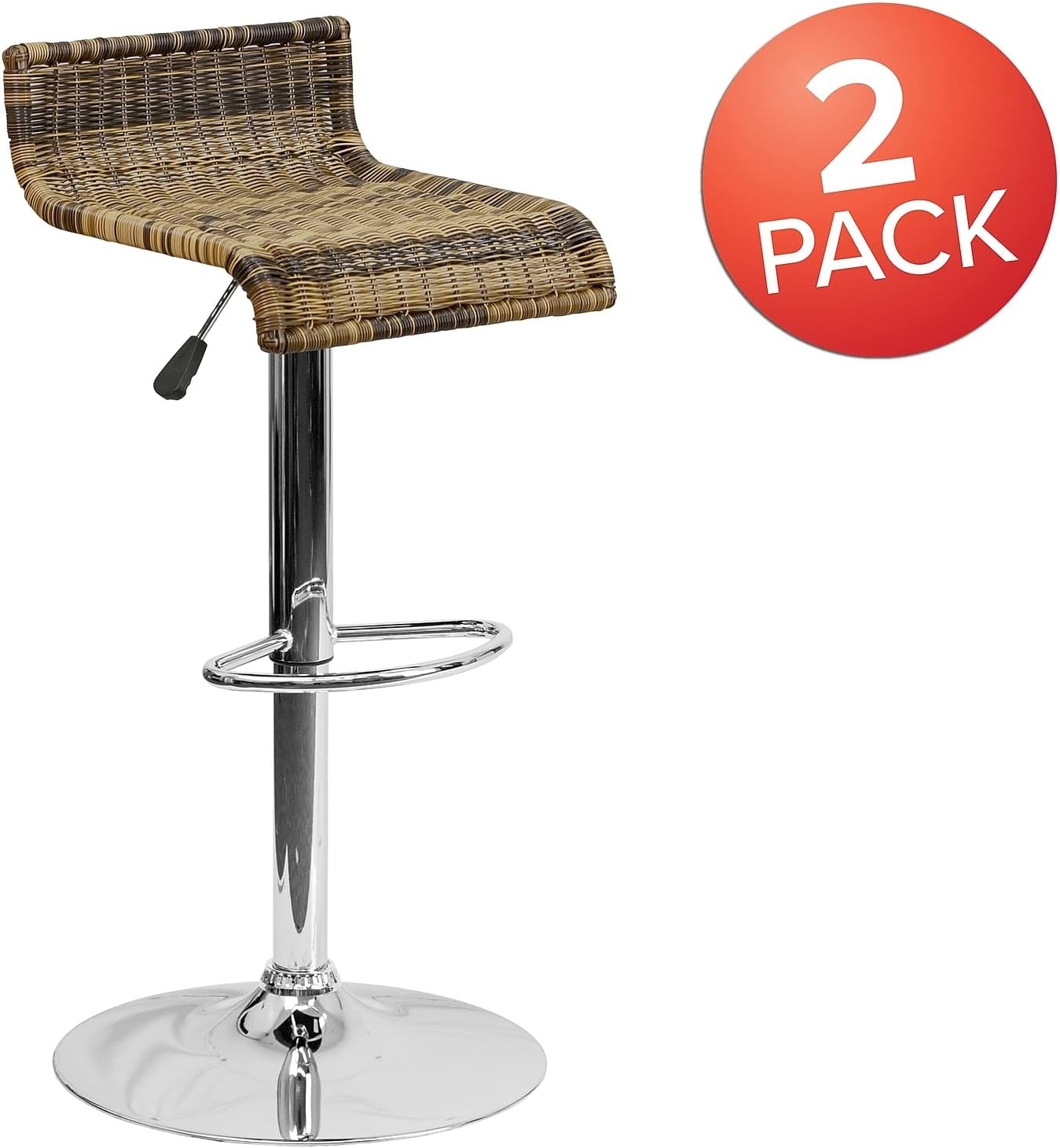 image:imageFlash Furniture Heyward Contemporary Wicker Adjustable Height Barstool with Waterfall Seat and Chrome BaseSet of 2