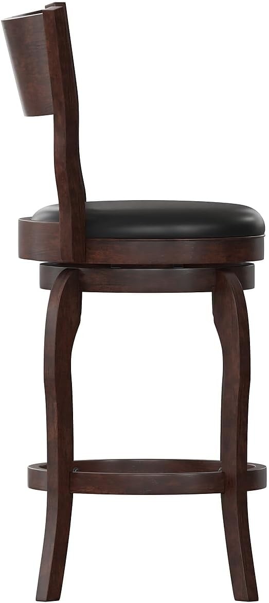 image:imageFlash Furniture Nichola Commercial Classic Open Back Barstool Espresso Finish Wood Frame Black LeatherSoft Seat Counter Height 360 Swivel Seat FootrestBlack VinylEspresso Frame