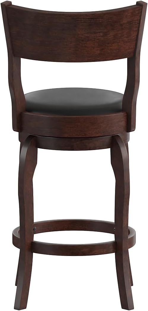 image:imageFlash Furniture Nichola Commercial Classic Open Back Barstool Espresso Finish Wood Frame Black LeatherSoft Seat Counter Height 360 Swivel Seat FootrestBlack VinylEspresso Frame