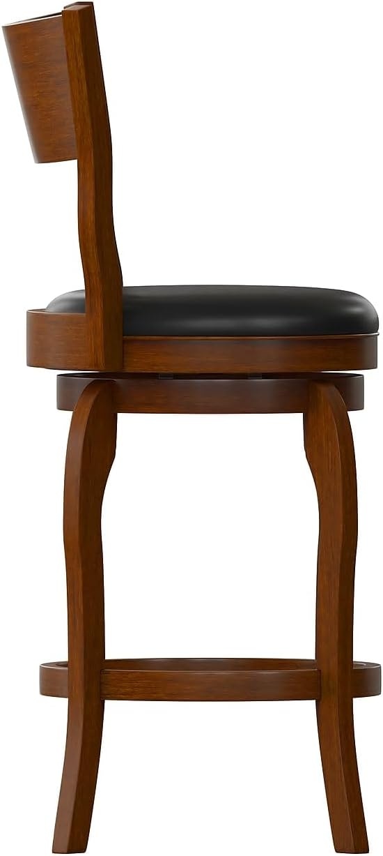 image:imageFlash Furniture Nichola Commercial Classic Open Back Barstool Espresso Finish Wood Frame Black LeatherSoft Seat Counter Height 360 Swivel Seat FootrestBlack VinylAntique Oak Frame
