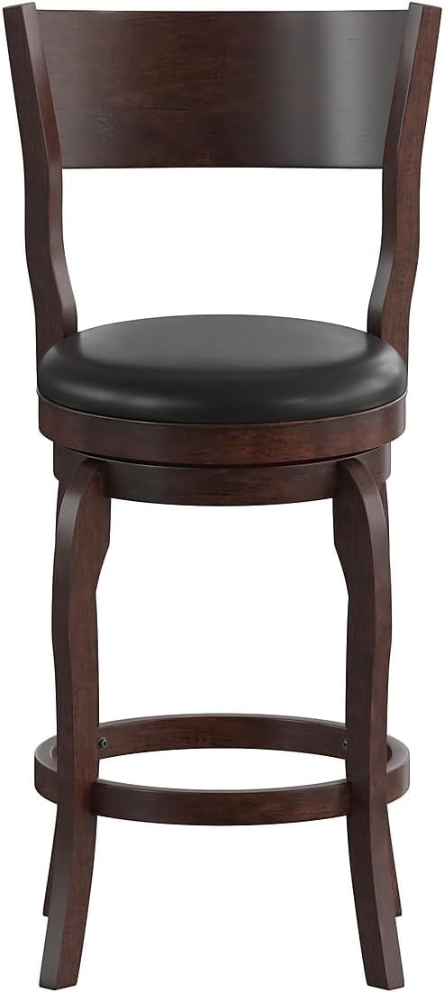 image:imageFlash Furniture Nichola Commercial Classic Open Back Barstool Espresso Finish Wood Frame Black LeatherSoft Seat Counter Height 360 Swivel Seat FootrestBlack VinylEspresso Frame