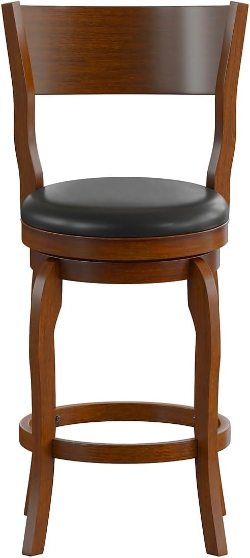 image:imageFlash Furniture Nichola Commercial Classic Open Back Barstool Espresso Finish Wood Frame Black LeatherSoft Seat Counter Height 360 Swivel Seat FootrestBlack VinylAntique Oak Frame